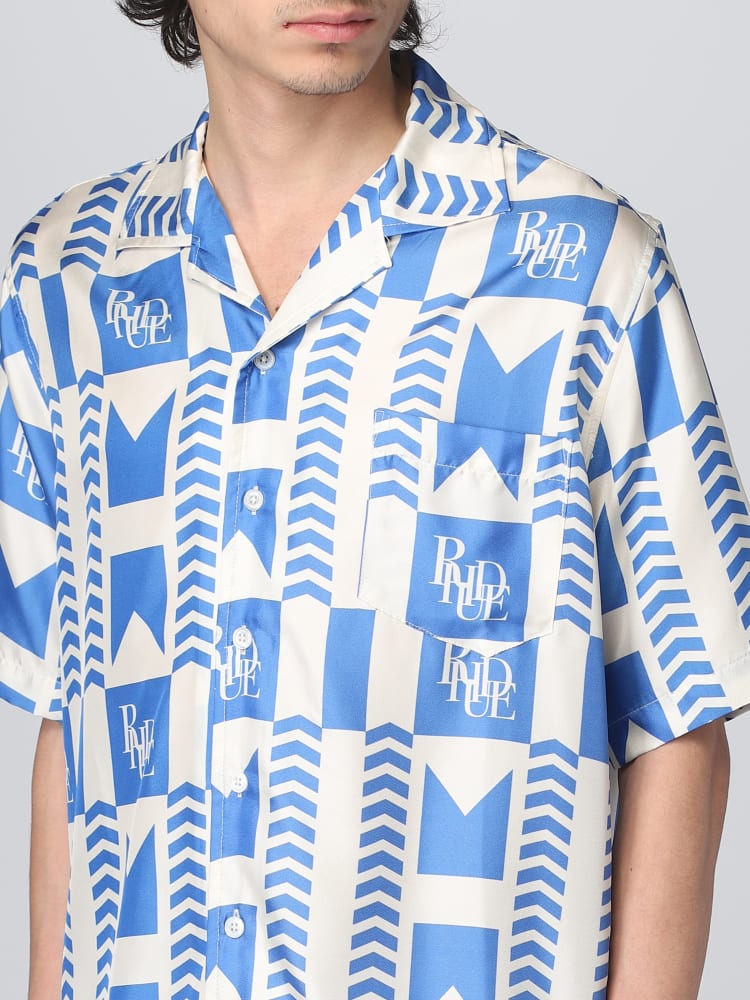 RHUDE MEN'S BLUE GRASSE SILK SHIRT NWT