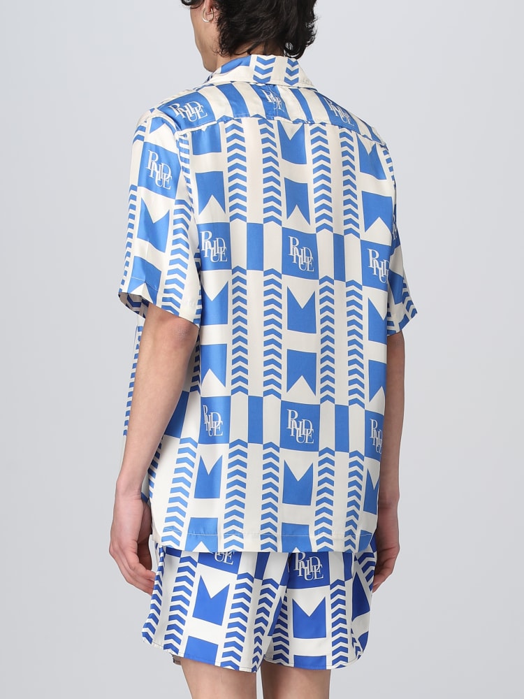 RHUDE MEN'S BLUE GRASSE SILK SHIRT NWT