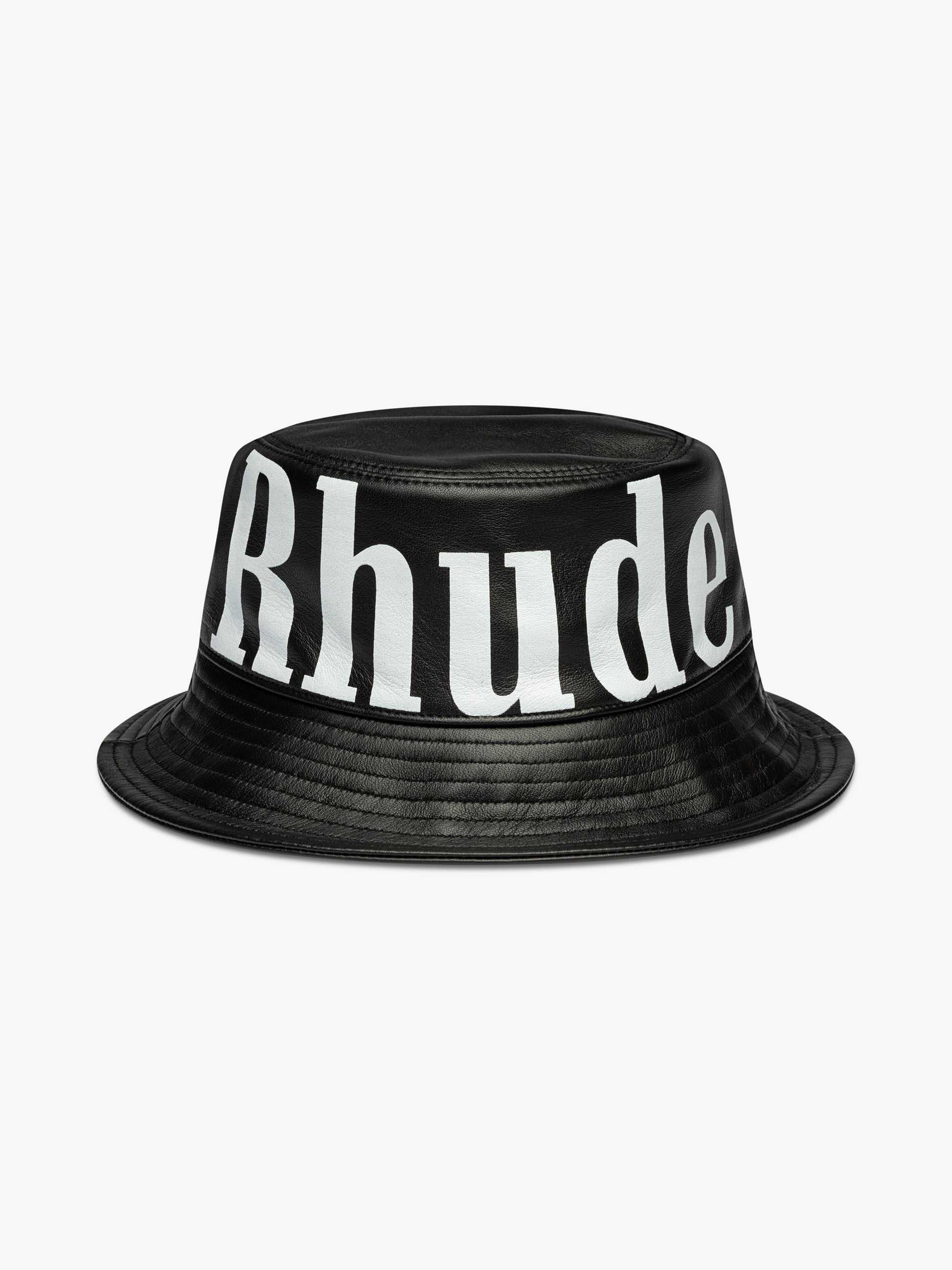 RHUDE MEN'S LOGO LEATHER BUCKET HAT NWT