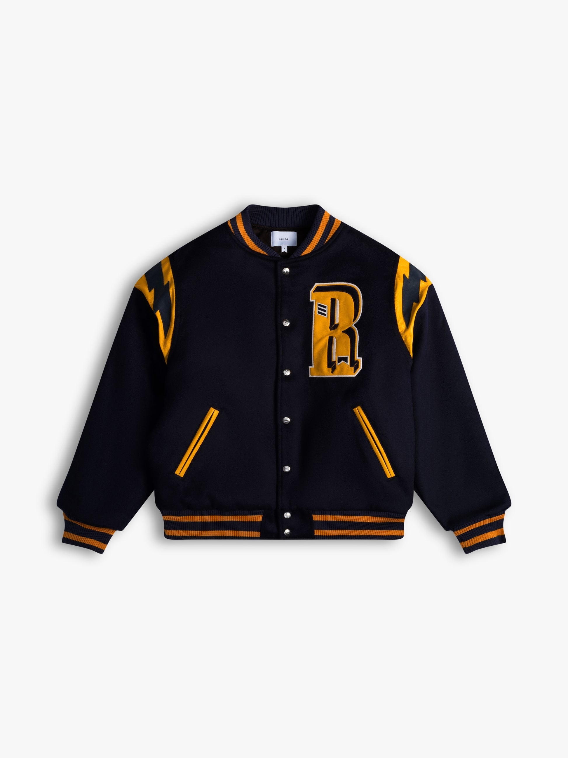 RHUDE UNISEX'S BLACK WOOL VARSITY JACKET WITH PATCHES