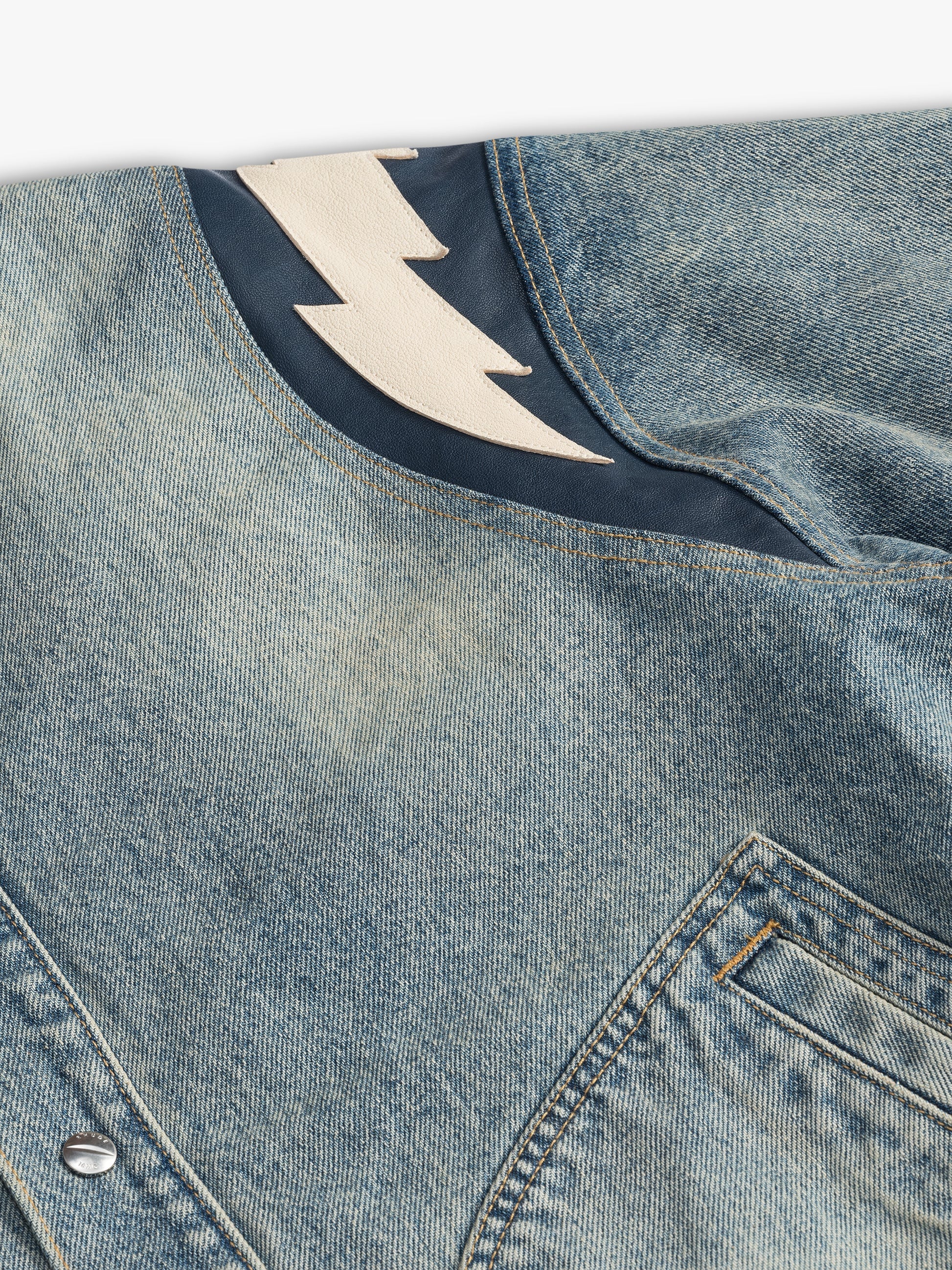 RHUDE MEN'S DENIM LIGHTING VARSITY JA DARK INDIGO NWT