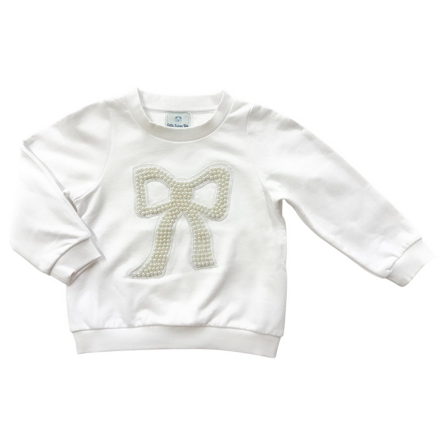 White Pearl Bow Sweater - Petite Maison Kids