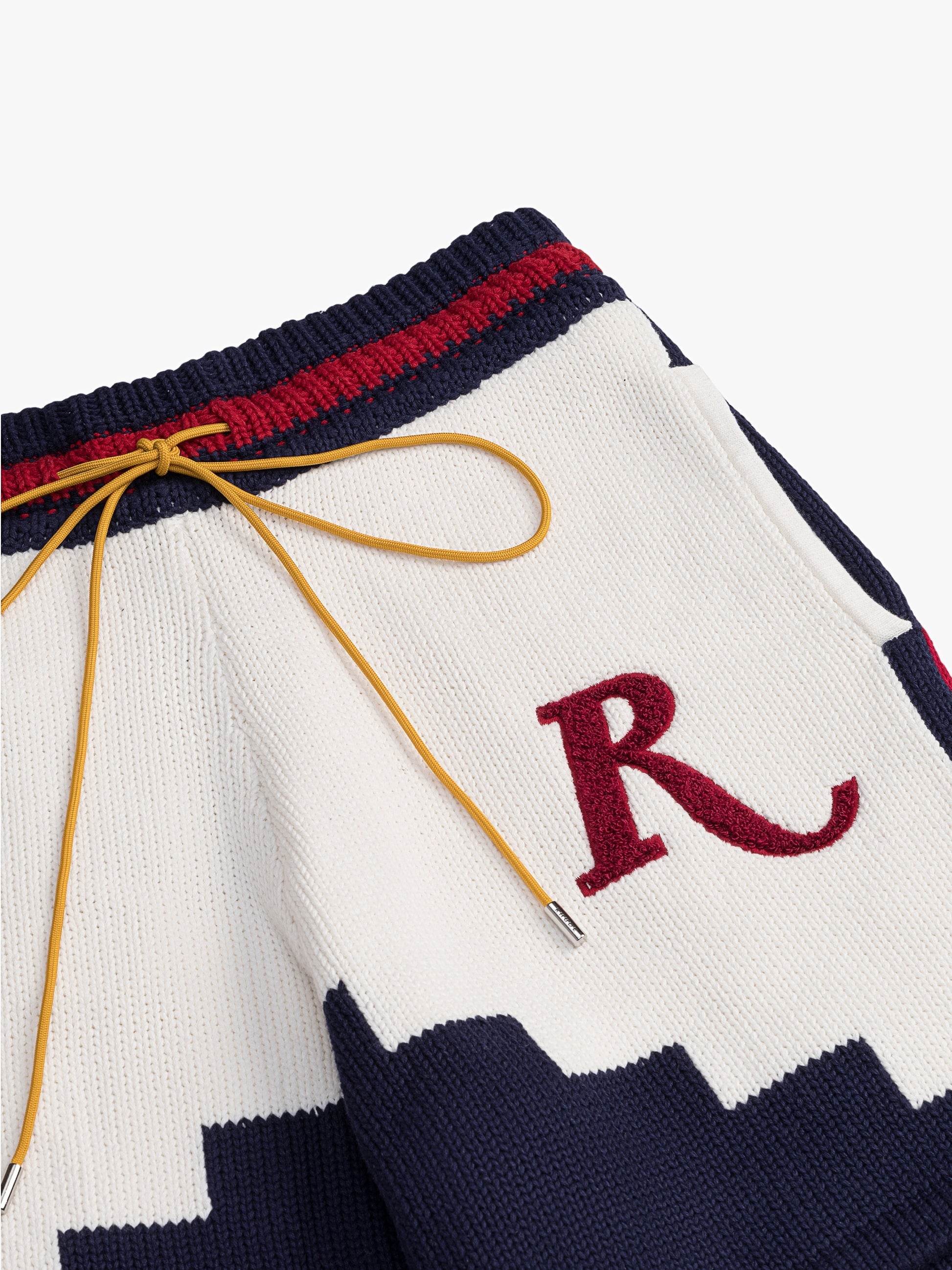 RHUDE MEN'S NAVY AND WHITE KNIT SHORTS