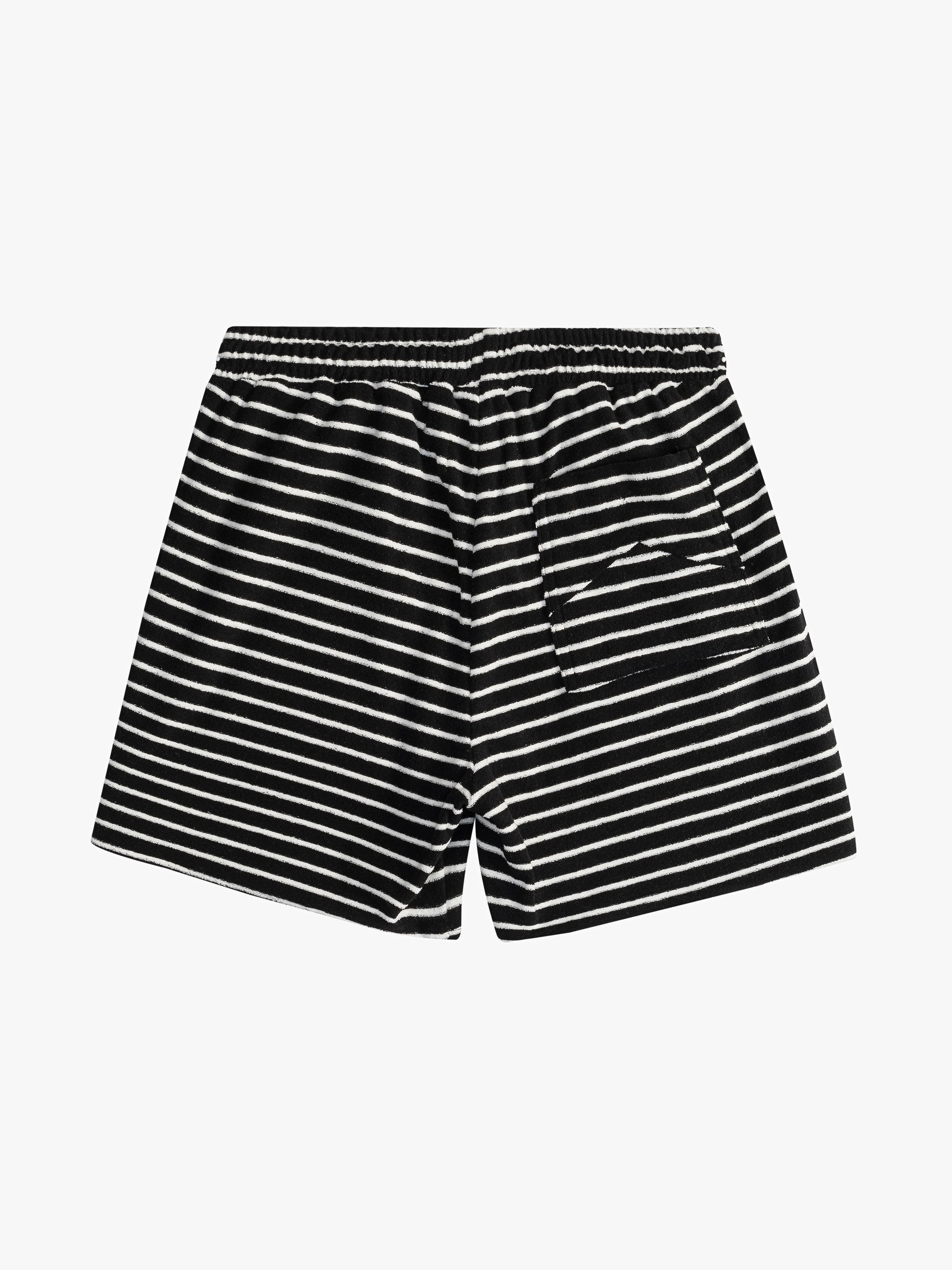 RHUDE MEN'S BLACK STRIPED TOWEL SHORTS