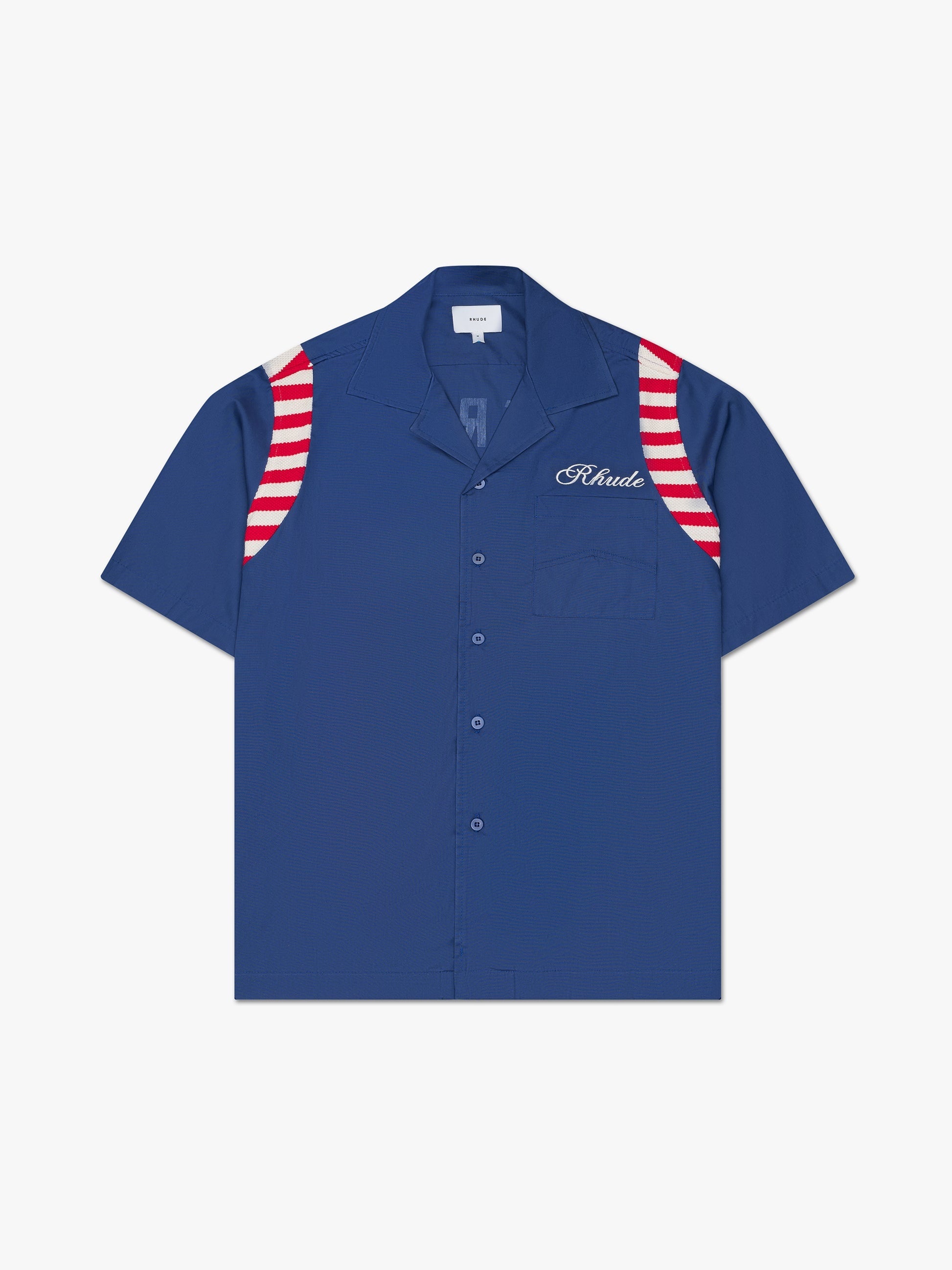 RHUDE MEN'S BLUE POPLIN SHORT-SLEEVE SHIRT