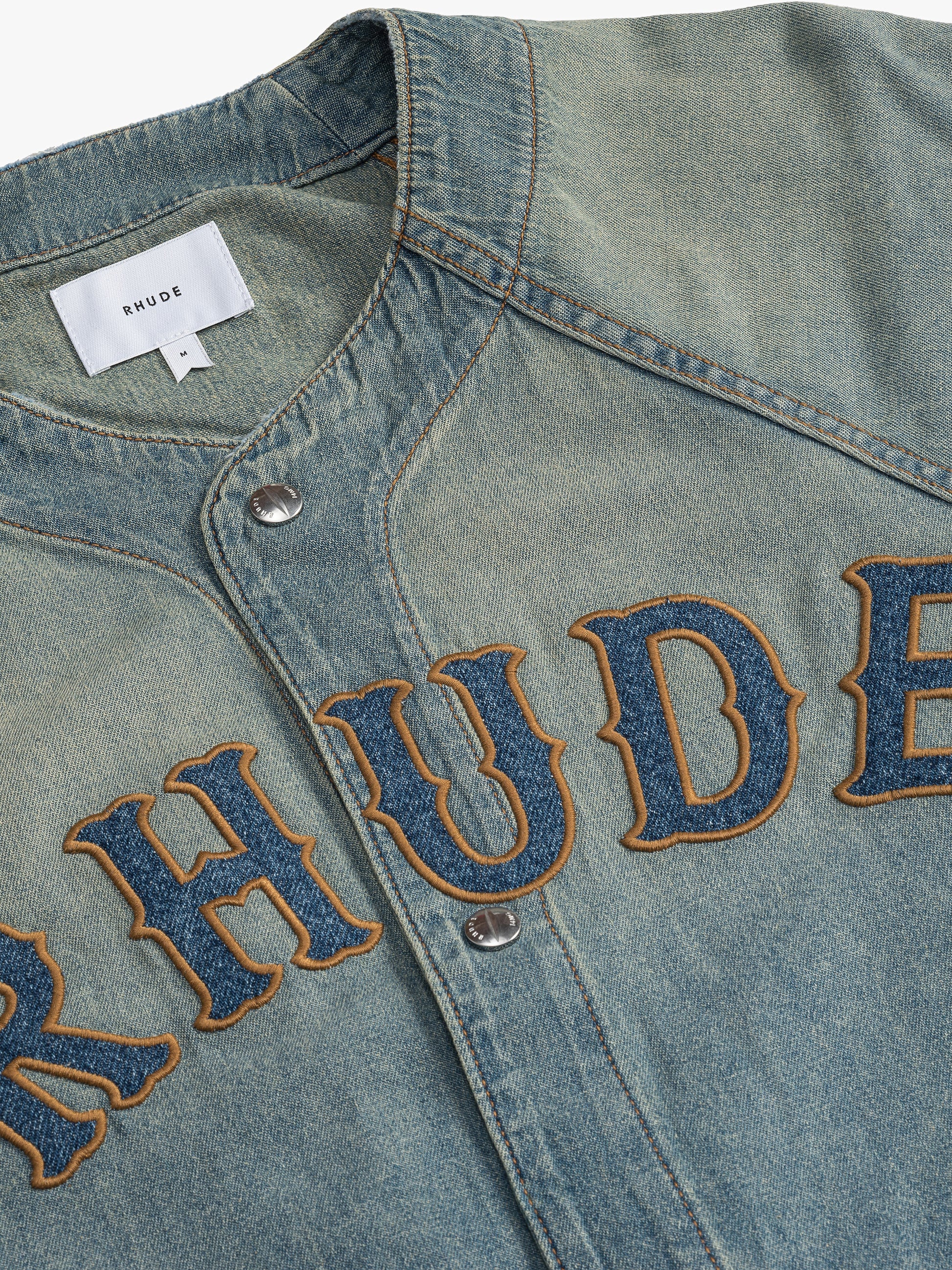 RHUDE MEN'S BASEBALL DENIM SHIRT