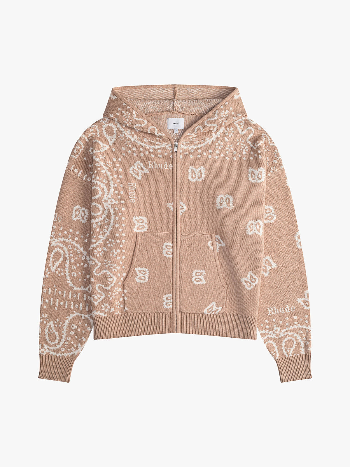 RHUDE MEN'S BEIGE CASHMERE BLEND BANDANA KNIT HOODIE