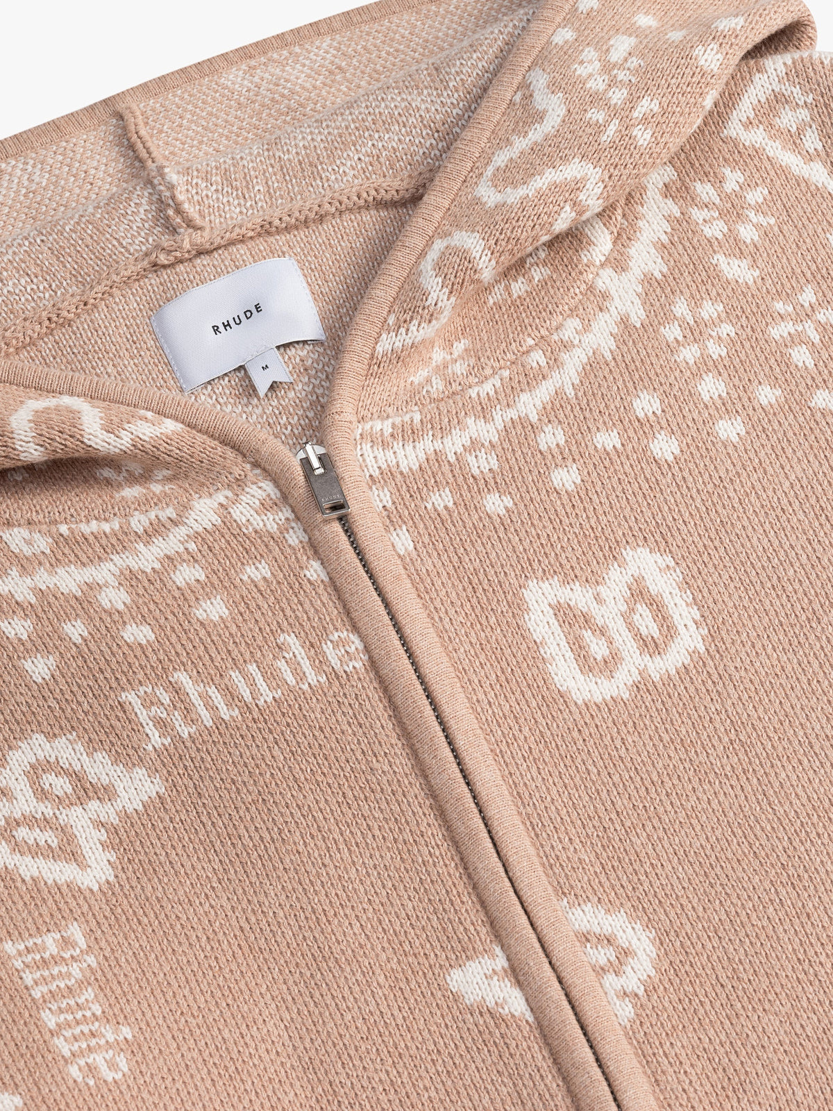 RHUDE MEN'S BEIGE CASHMERE BLEND BANDANA KNIT HOODIE