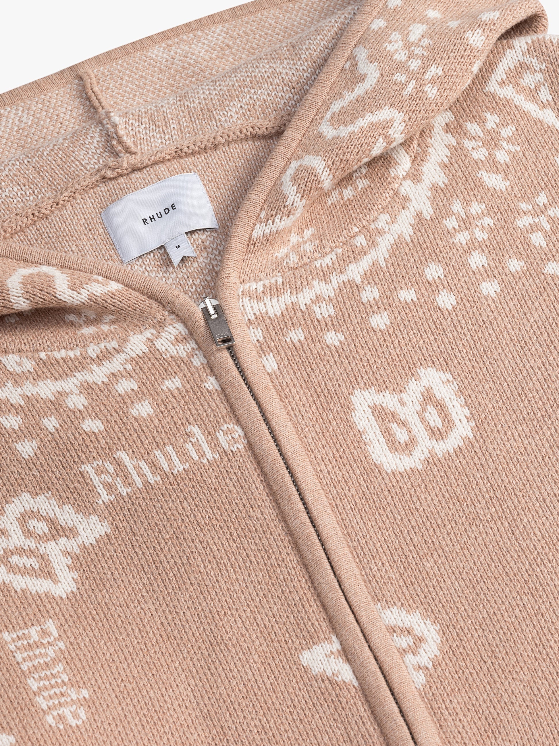 RHUDE MEN'S BEIGE CASHMERE BLEND BANDANA KNIT HOODIE