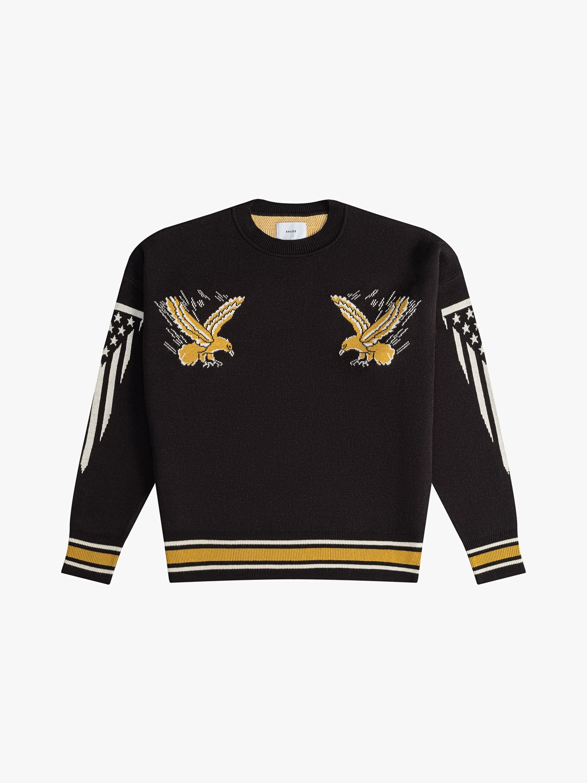 RHUDE MEN'S BLACK GOLD CASHMERE KNIT CREWNECK SWEATER