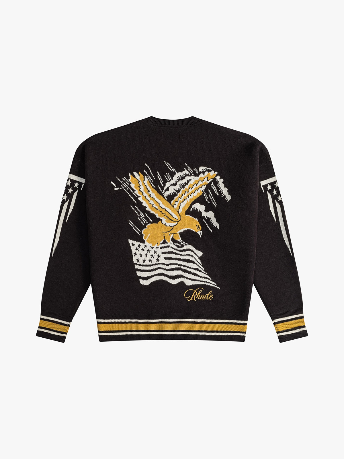 RHUDE MEN'S BLACK GOLD CASHMERE KNIT CREWNECK SWEATER