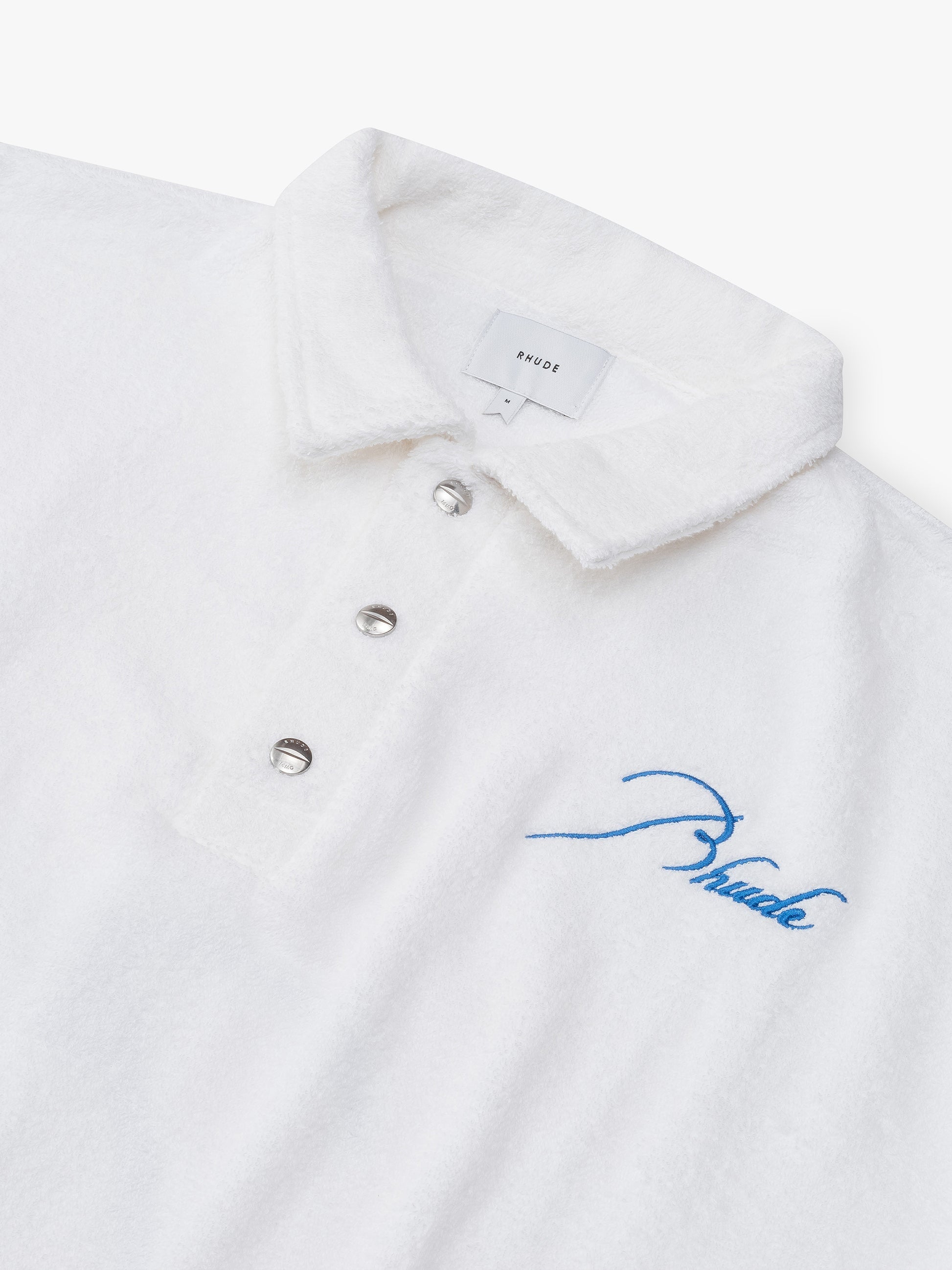 RHUDE MEN'S WHITE TERRY RUGBY SHIRT