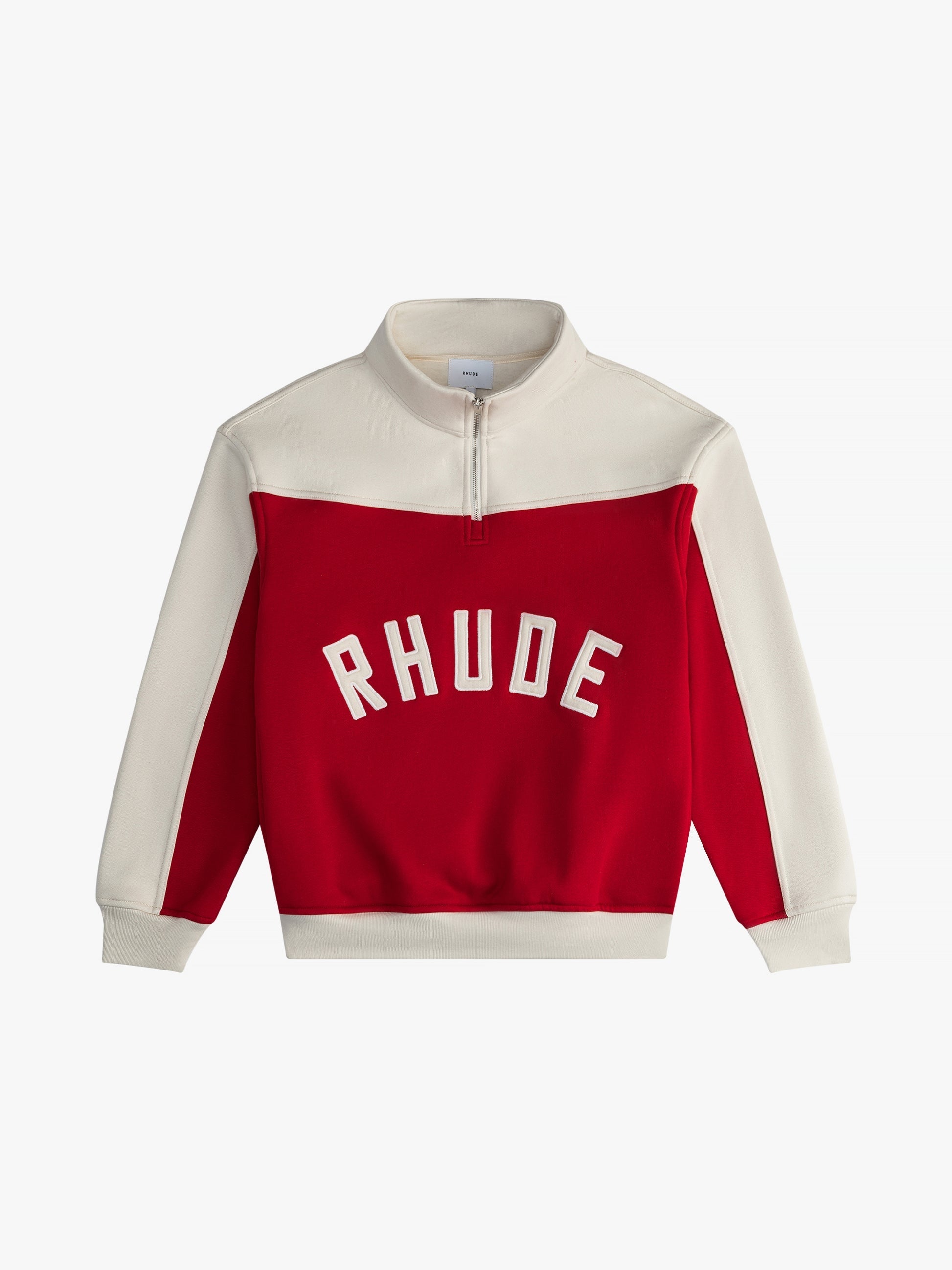 RHUDE MEN'S CONTRAST QUARTER-ZI RED/CREAM NWT
