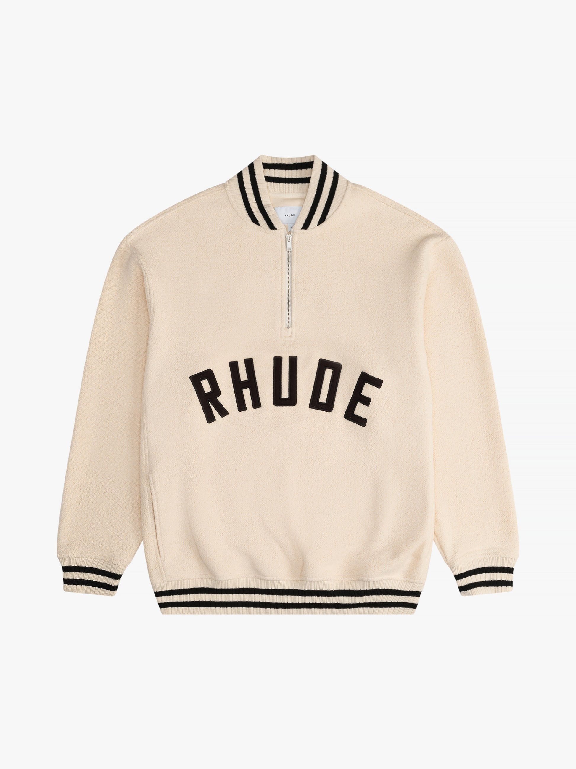 RHUDE MEN'S QUARTER-ZIP VARSITY CREAM/BLACK NWT