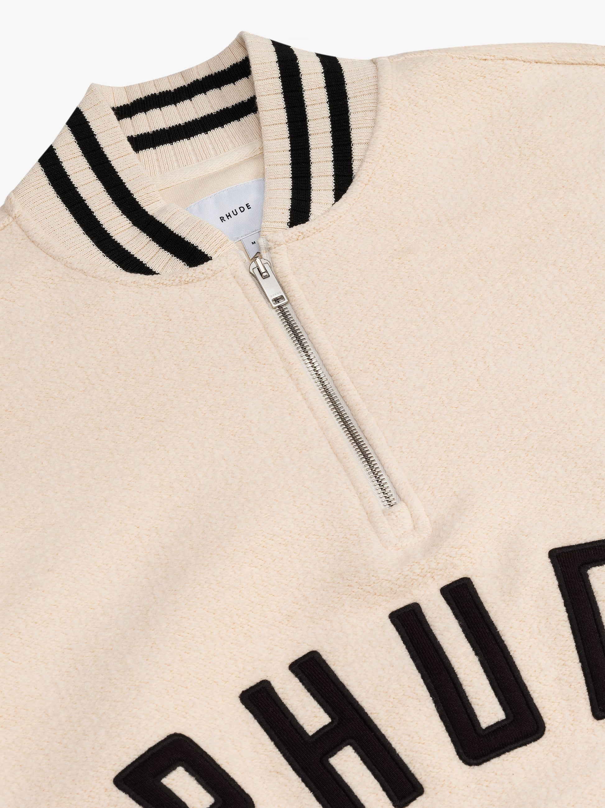 RHUDE MEN'S QUARTER-ZIP VARSITY CREAM/BLACK