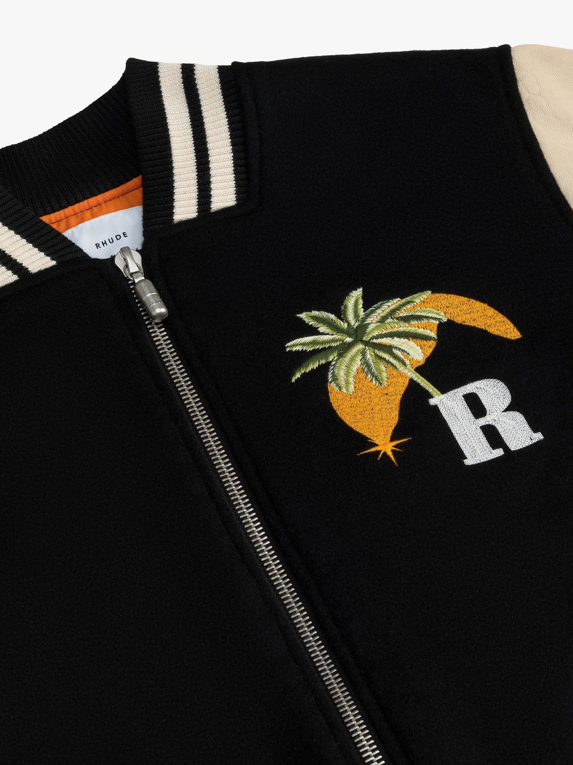 RHUDE MEN'S GP VARSITY JACKET BLACK/CREAM