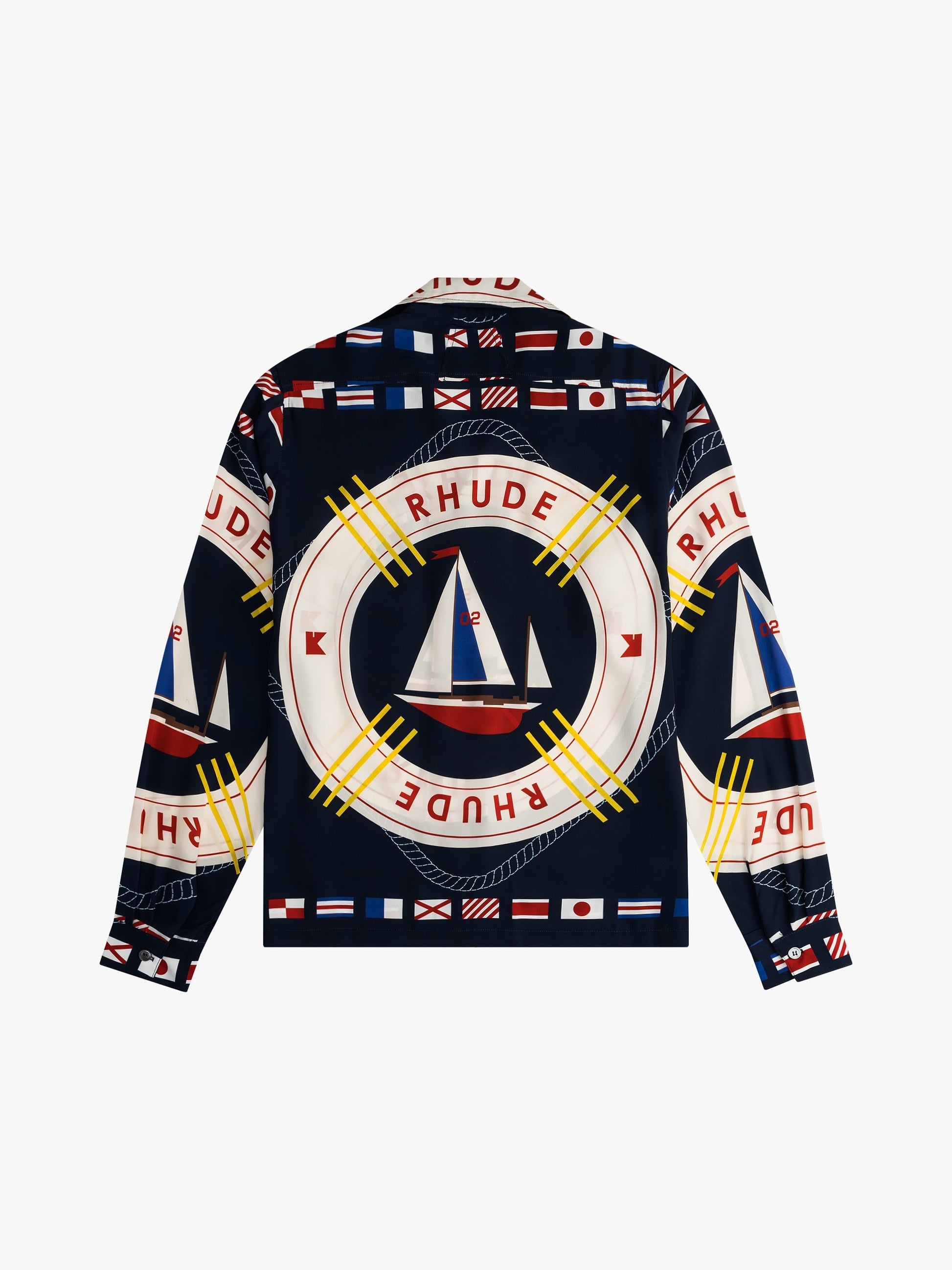 RHUDE MEN'S FLAG SAIL LS SILK S BLUE MULTI NWT