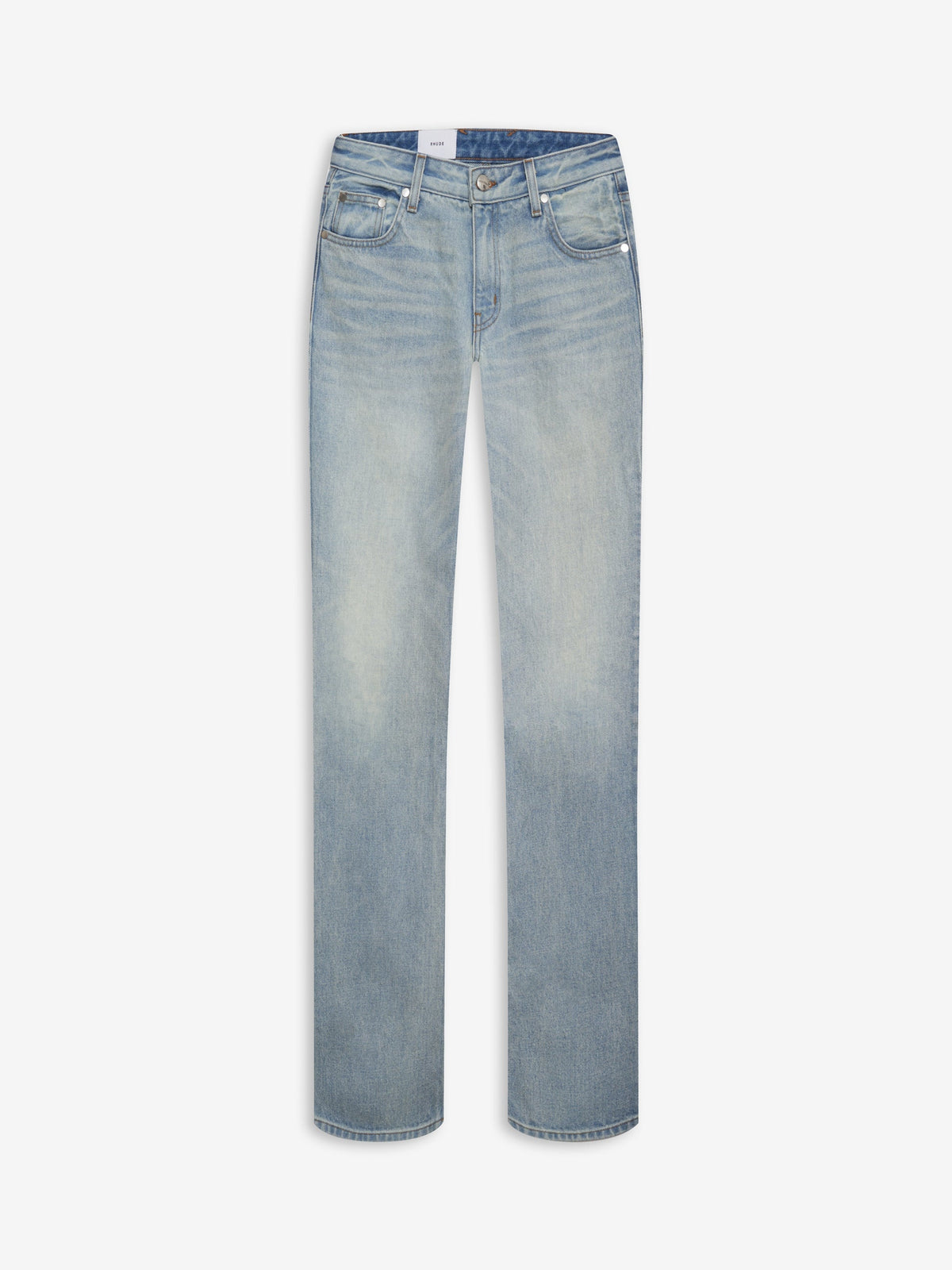RHUDE WOMEN'S LIGHT INDIGO FLARE TROUSERS