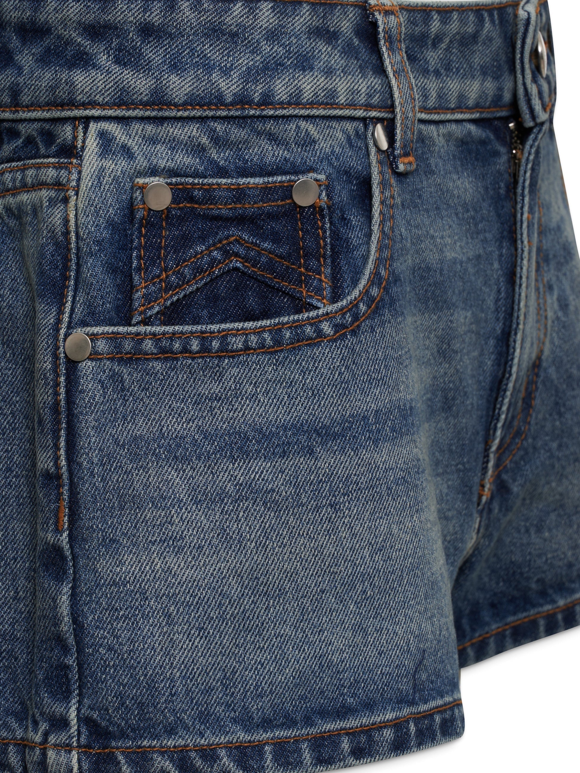 RHUDE WOMEN'S LOW-WAIST DENIM SHORT DARK INDIGO