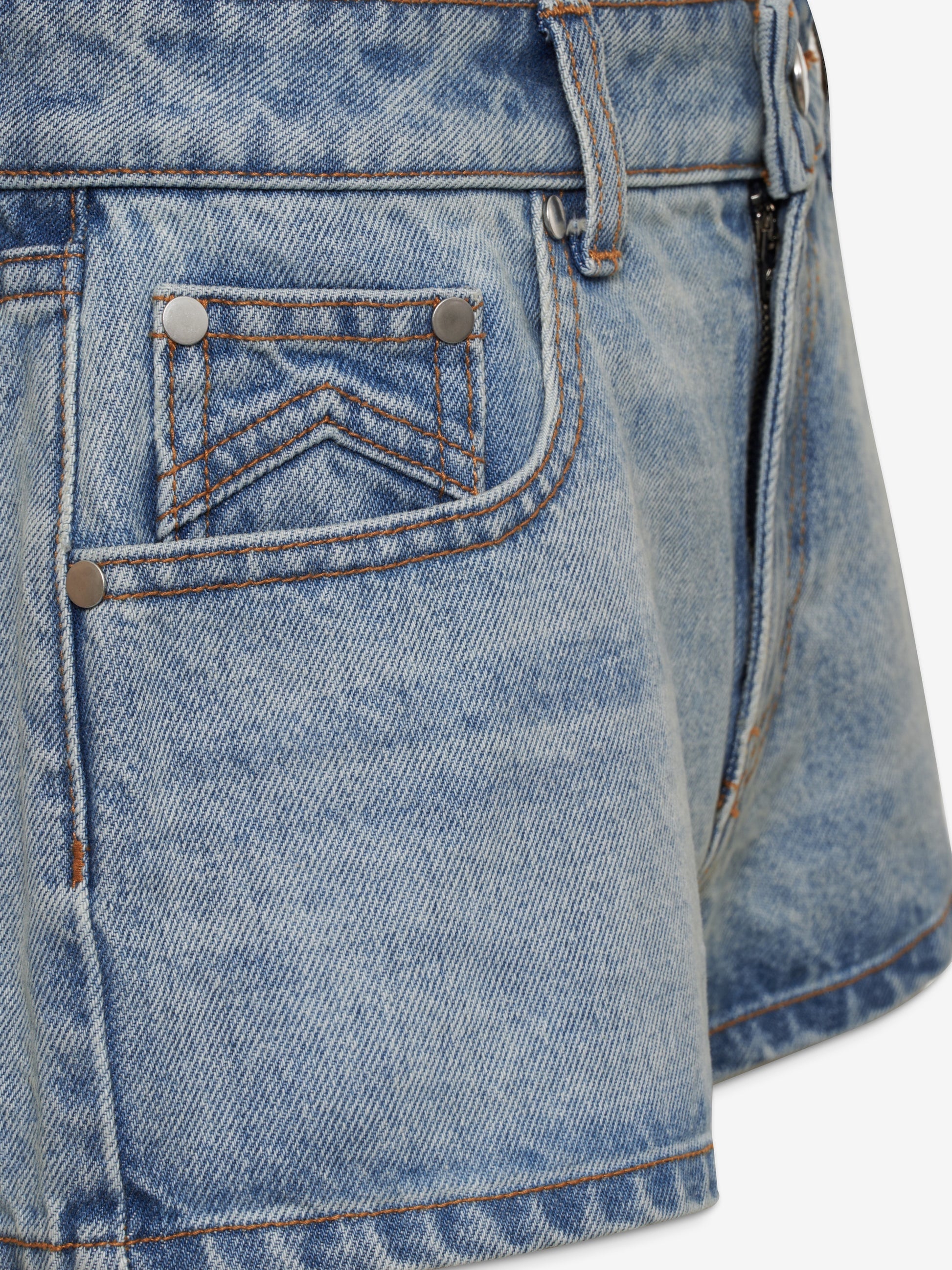 RHUDE WOMEN'S LOW-WAIST DENIM SHORT LIGHT INDIGO