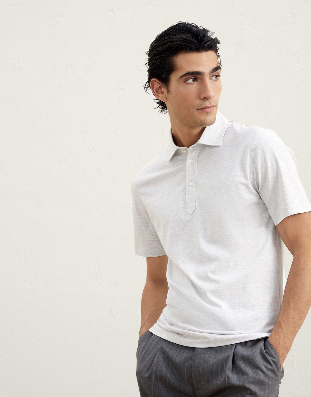 BRUNELLO CUCINELLI MEN'S OFF-WHITE SHORT-SLEEVE POLO SHIRT