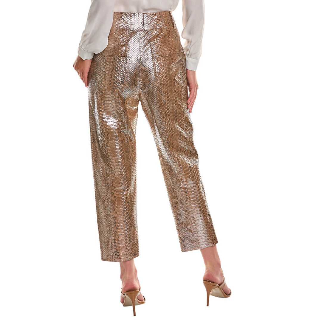 BRUNELLO CUCINELLI WOMEN'S GOLD LEATHER TEXTURED TROUSERS