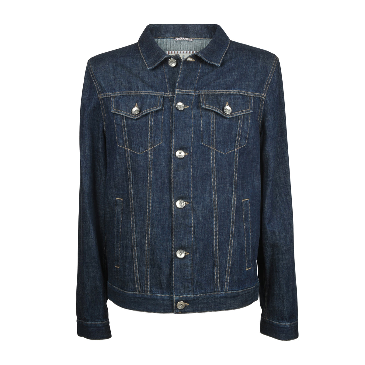 BRUNELLO CUCINELLI MEN'S DARK SOLID DENIM JACKET
