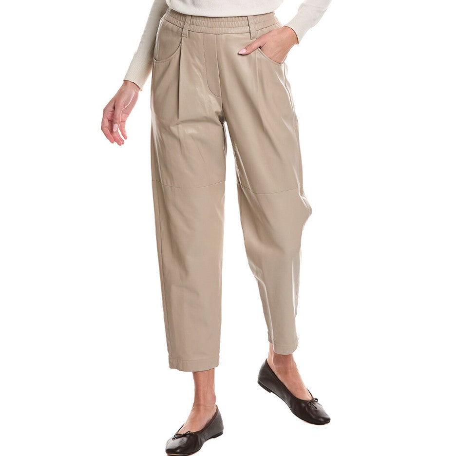 BRUNELLO CUCINELLI WOMEN'S PANTS 100% LEATHER CASUAL PANTS/TROUSERS