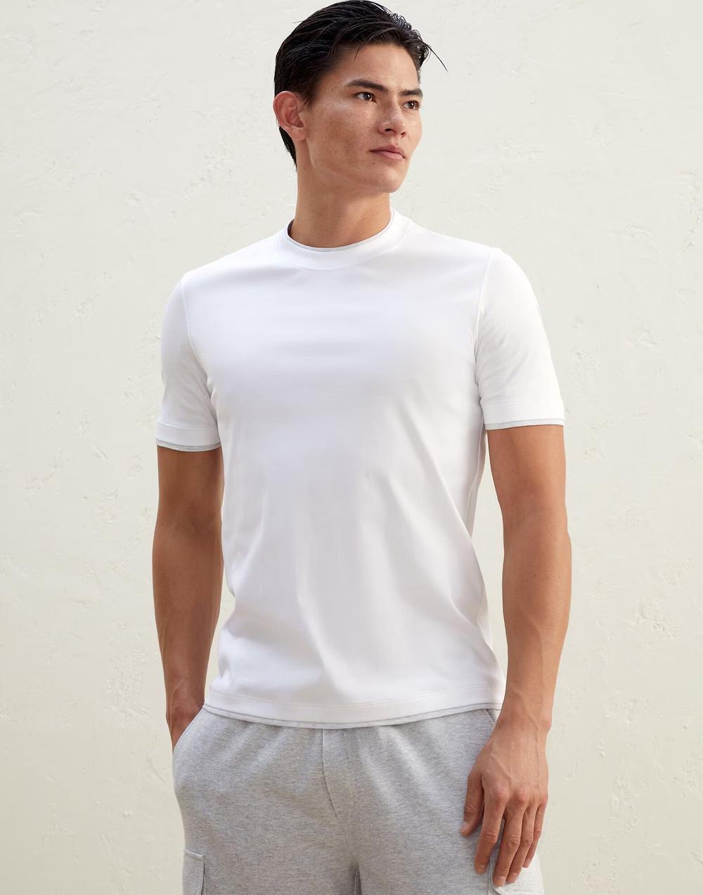 BRUNELLO CUCINELLI MEN'S WHITE CREW NECK T-SHIRT