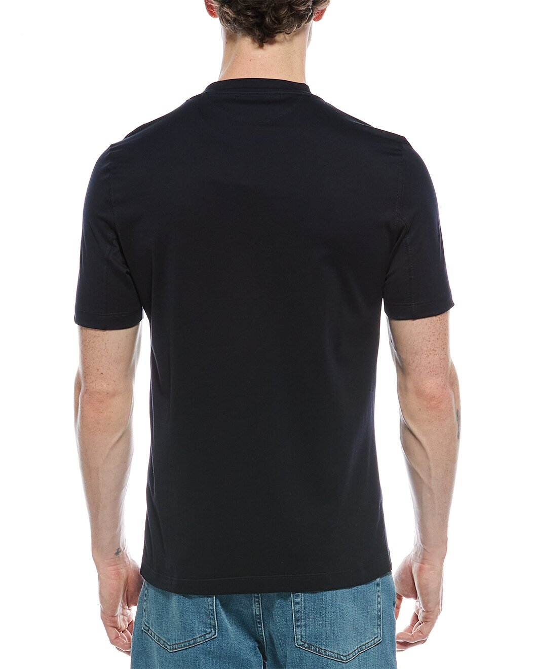 BRUNELLO CUCINELLI MEN'S NAVY CREW NECK LOGO T-SHIRT