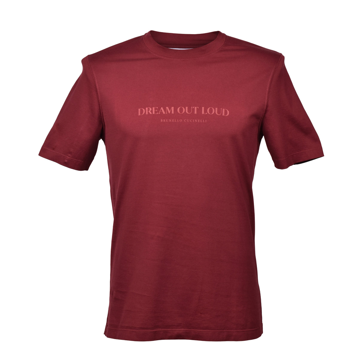 BRUNELLO CUCINELLI MEN'S BURGUNDY CREW NECK LOGO T-SHIRT