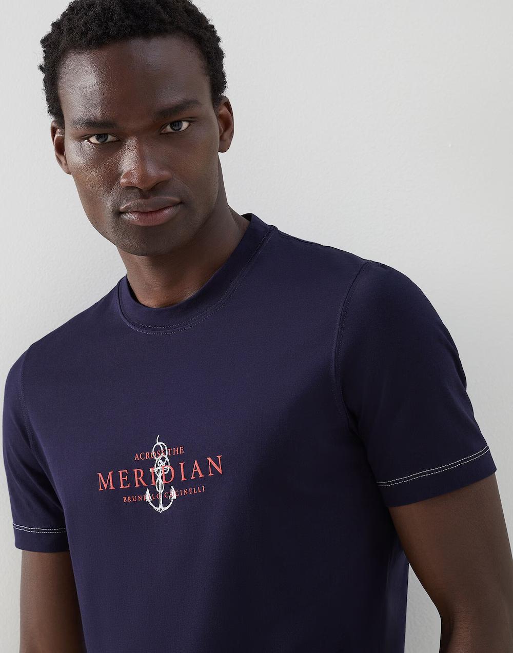 BRUNELLO CUCINELLI MEN'S COBALT GRAPHIC CREWNECK T-SHIRT