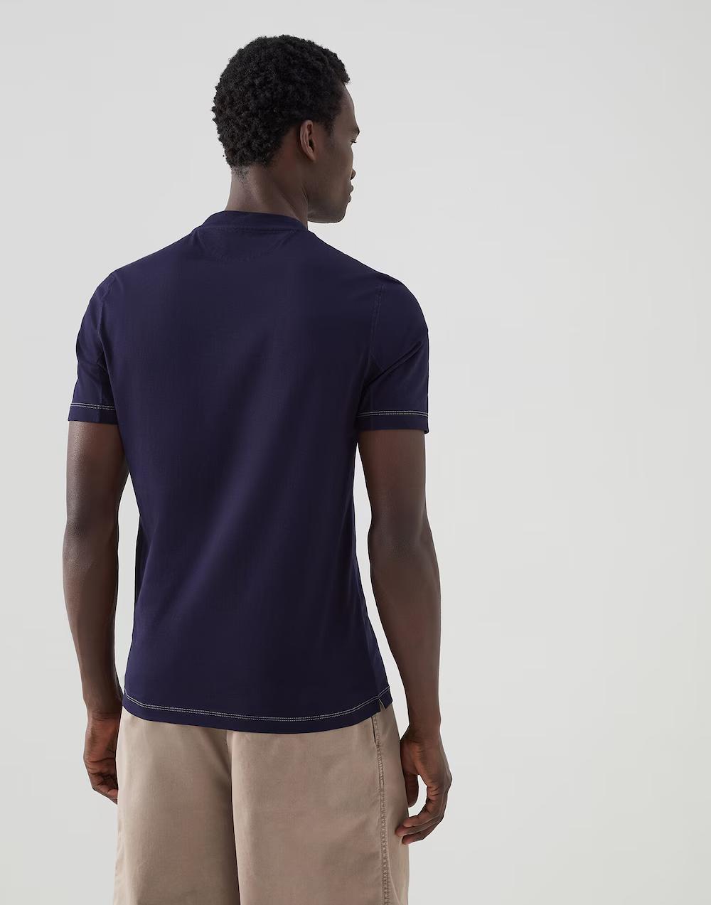 BRUNELLO CUCINELLI MEN'S COBALT GRAPHIC CREWNECK T-SHIRT