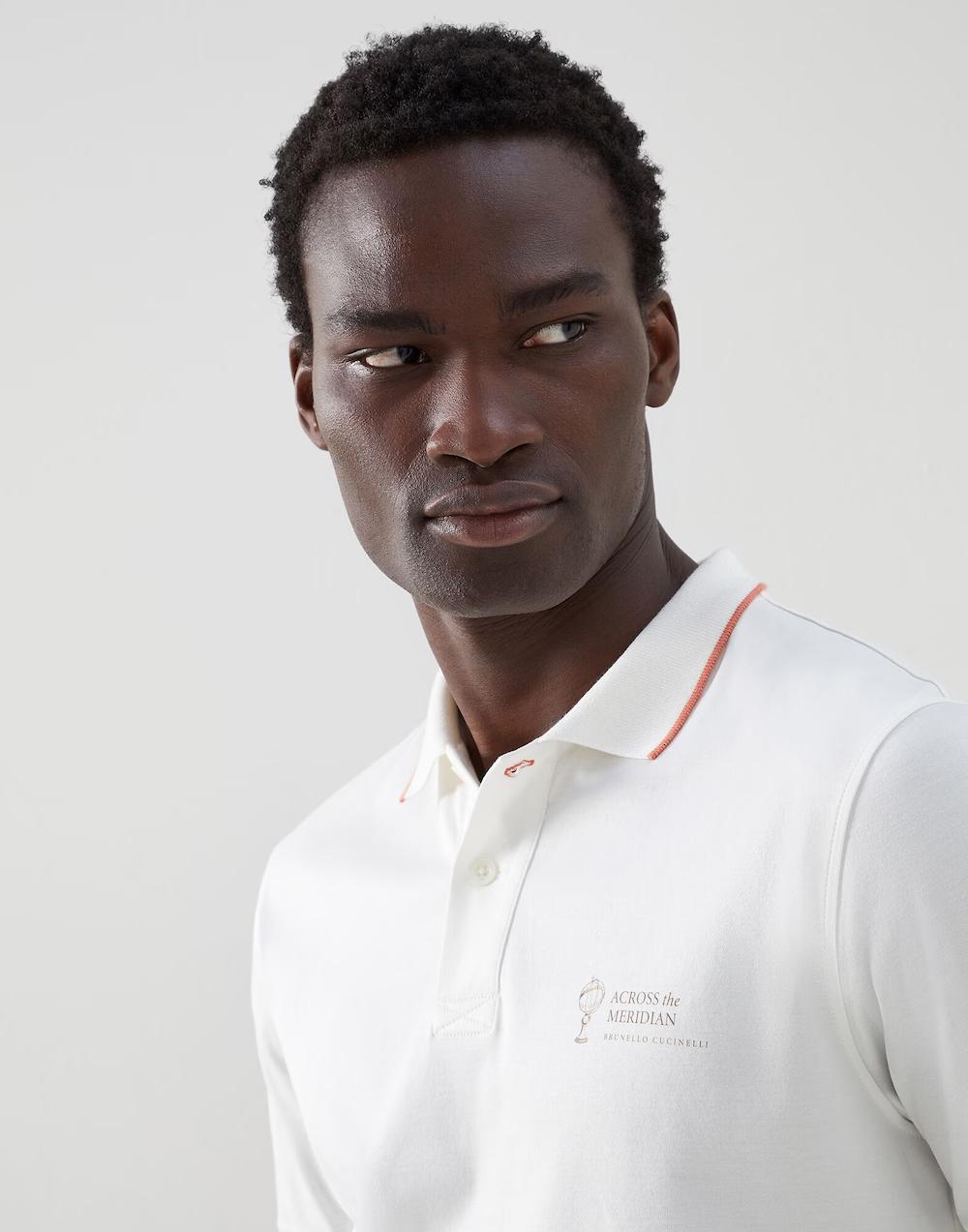 BRUNELLO CUCINELLI MEN'S OFF-WHITE POLO SHIRT WITH EMBROIDERY