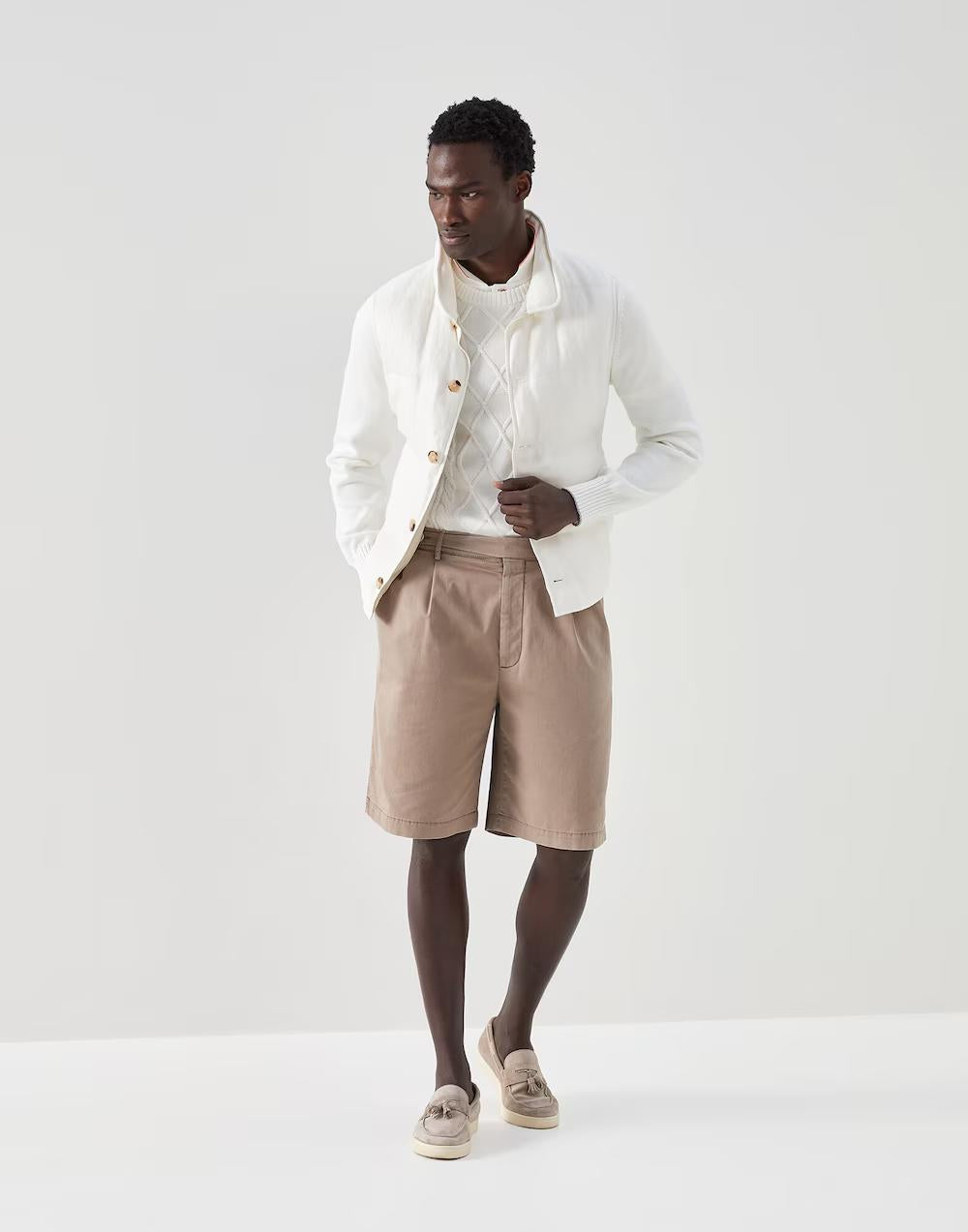 BRUNELLO CUCINELLI MEN'S OFF-WHITE POLO SHIRT WITH EMBROIDERY
