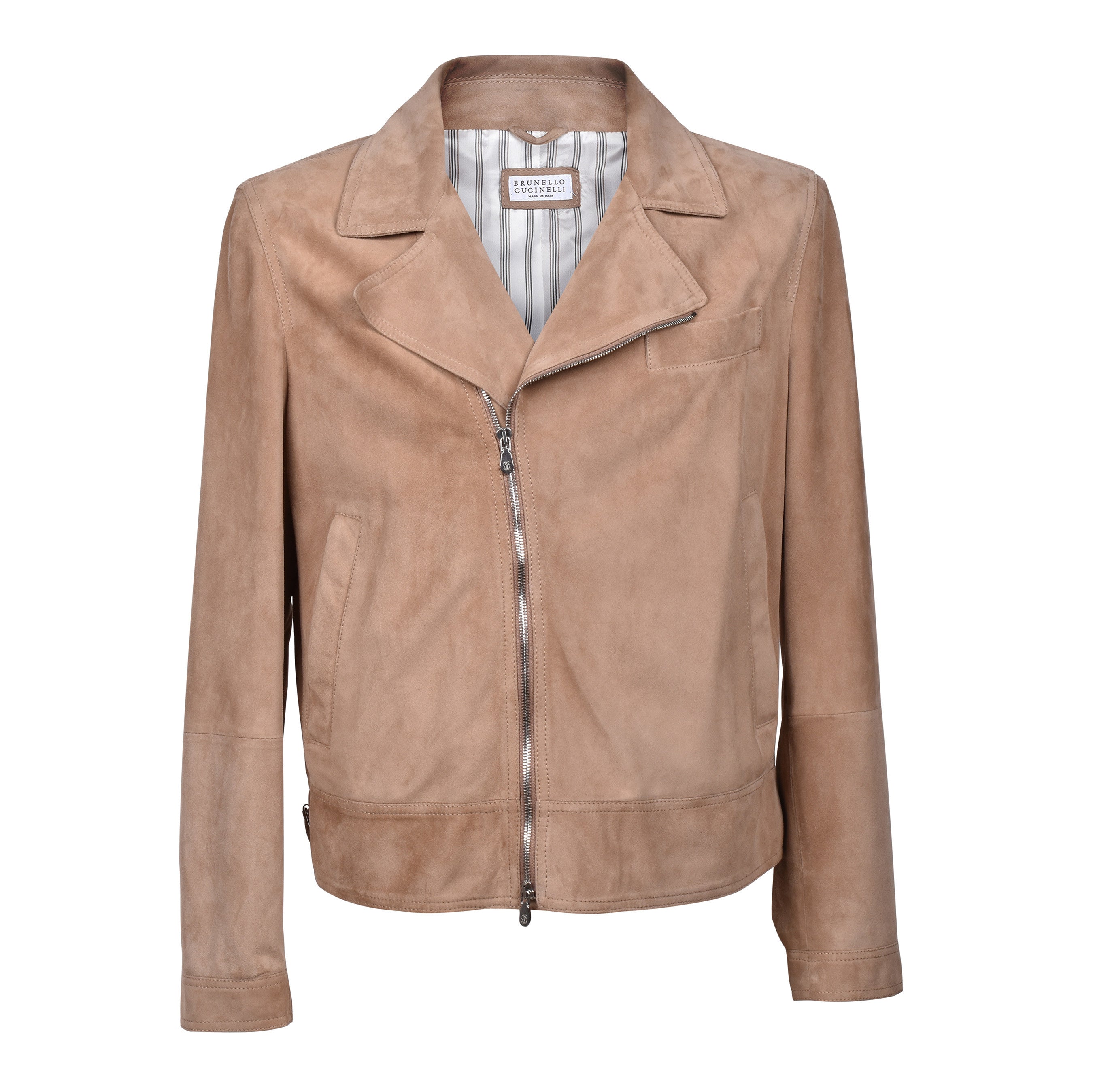 BRUNELLO CUCINELLI MEN'S TOBACCO SUEDE BIKER JACKET