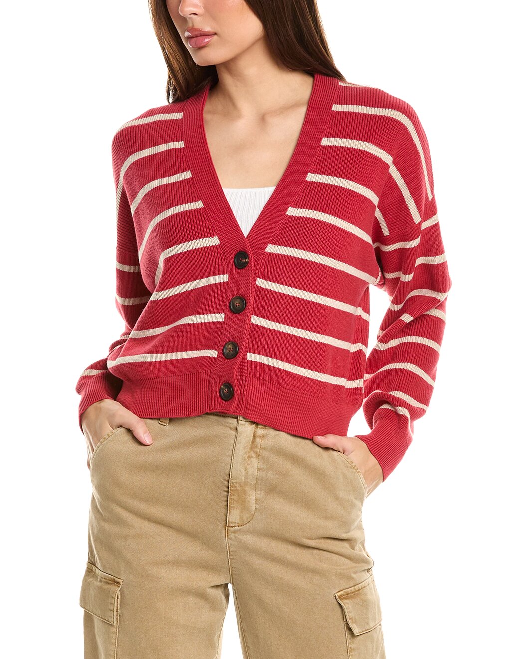 BRUNELLO CUCINELLI WOMEN'S RED STRIPED BUTTON SWEATER
