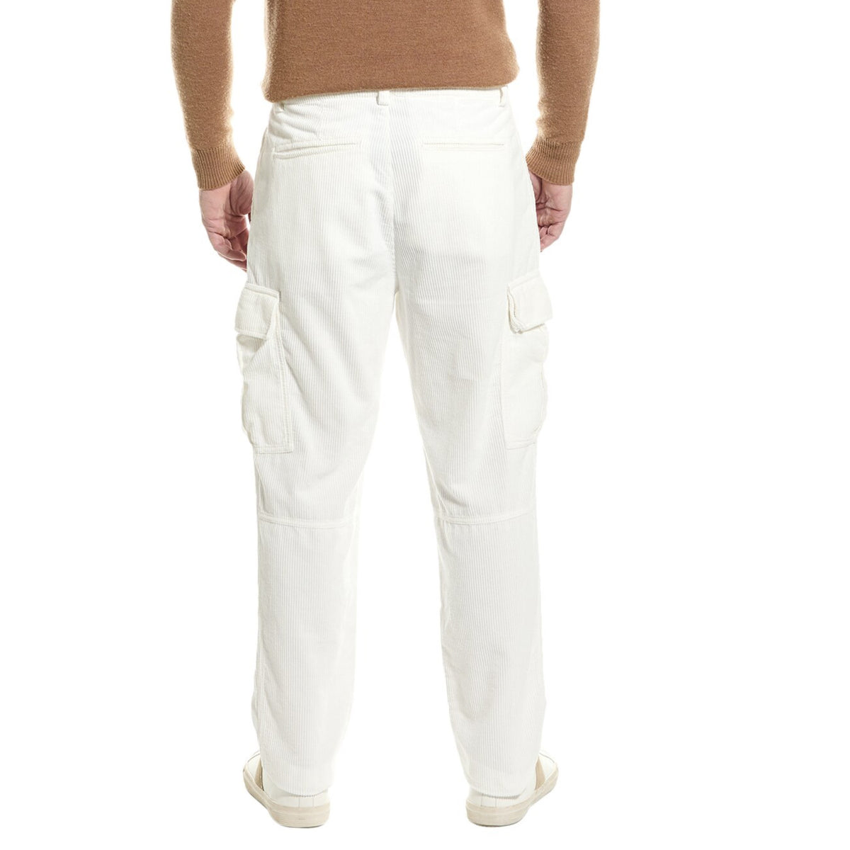 BRUNELLO CUCINELLI MEN'S OFF WHITE CARGO COTTON TROUSERS