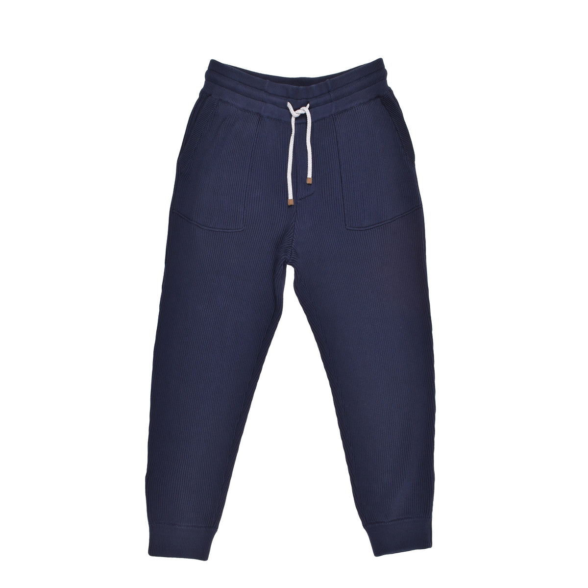 BRUNELLO CUCINELLI MEN'S NAVY RIBBED COTTON SWEATPANTS