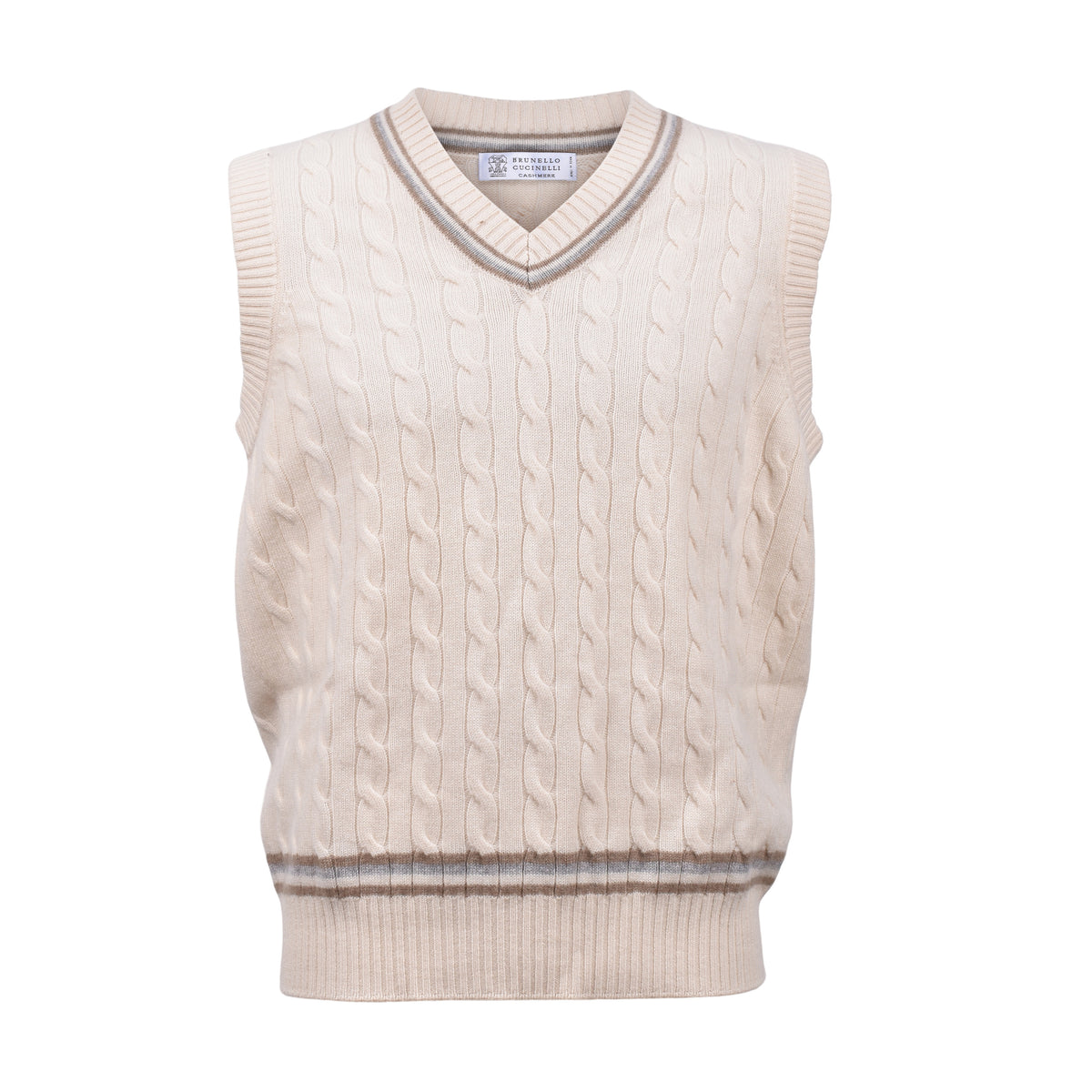 BRUNELLO CUCINELLI MEN'S CREAM CASHMERE CABLE KNIT SWEATER VEST