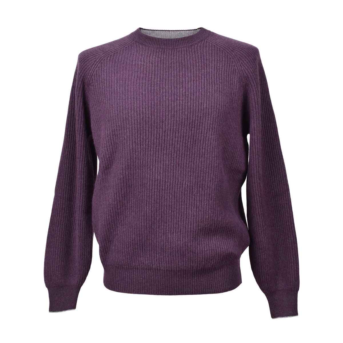 BRUNELLO CUCINELLI MEN'S PLUM CASHMERE CREWNECK SWEATER