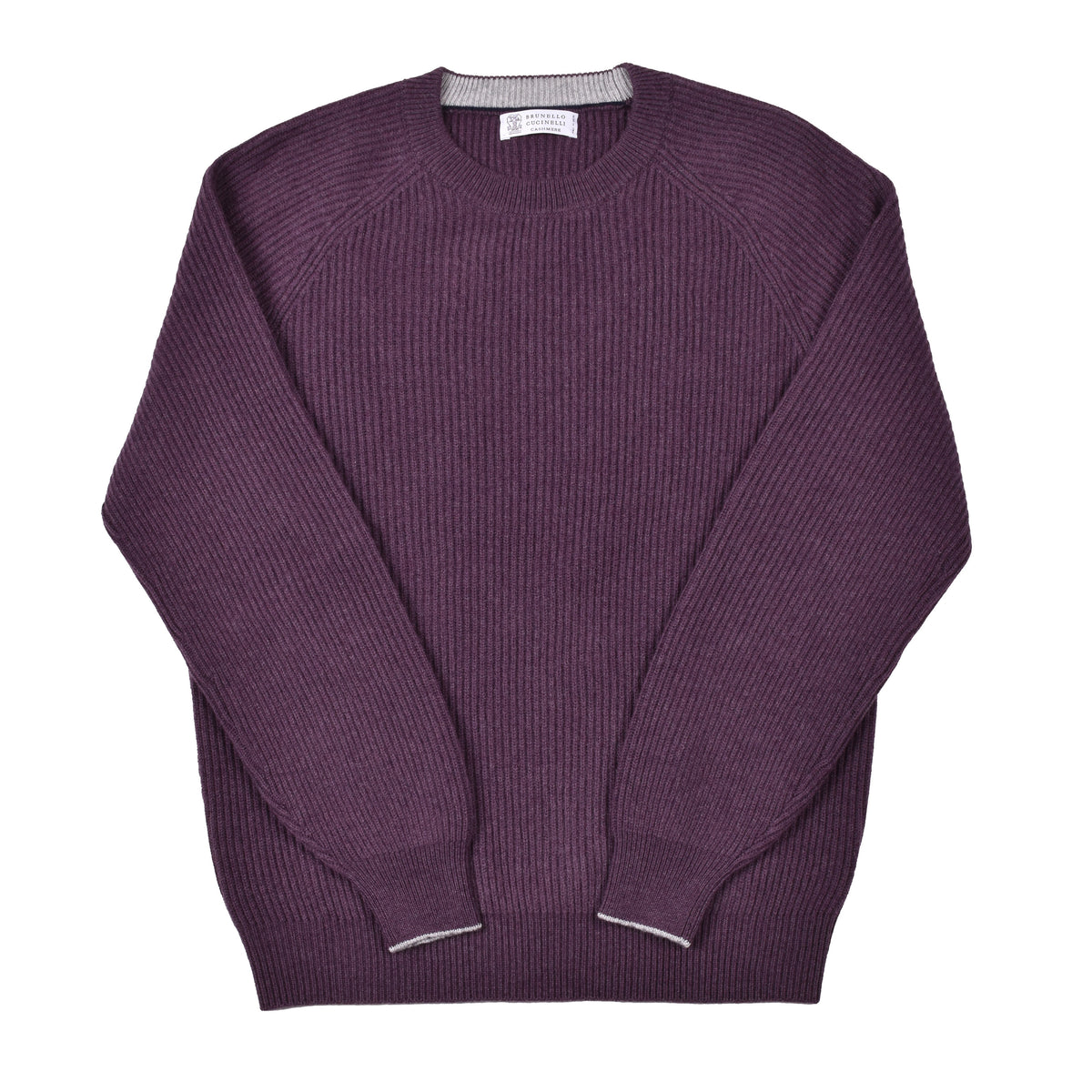 BRUNELLO CUCINELLI MEN'S PLUM CASHMERE CREWNECK SWEATER