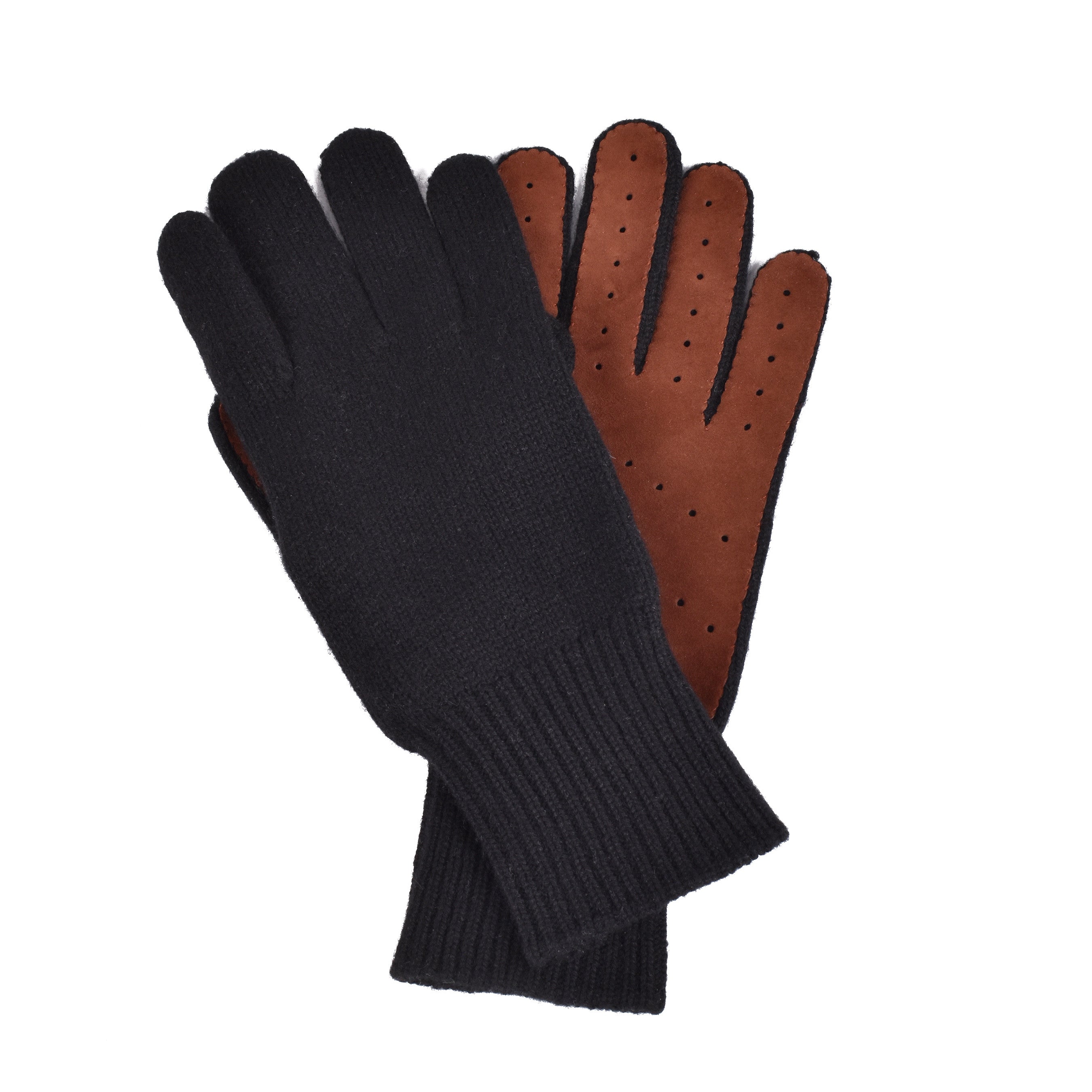 BRUNELLO CUCINELLI MEN'S TWO TONE CASHMERE KNIT LINED SUEDE GLOVES