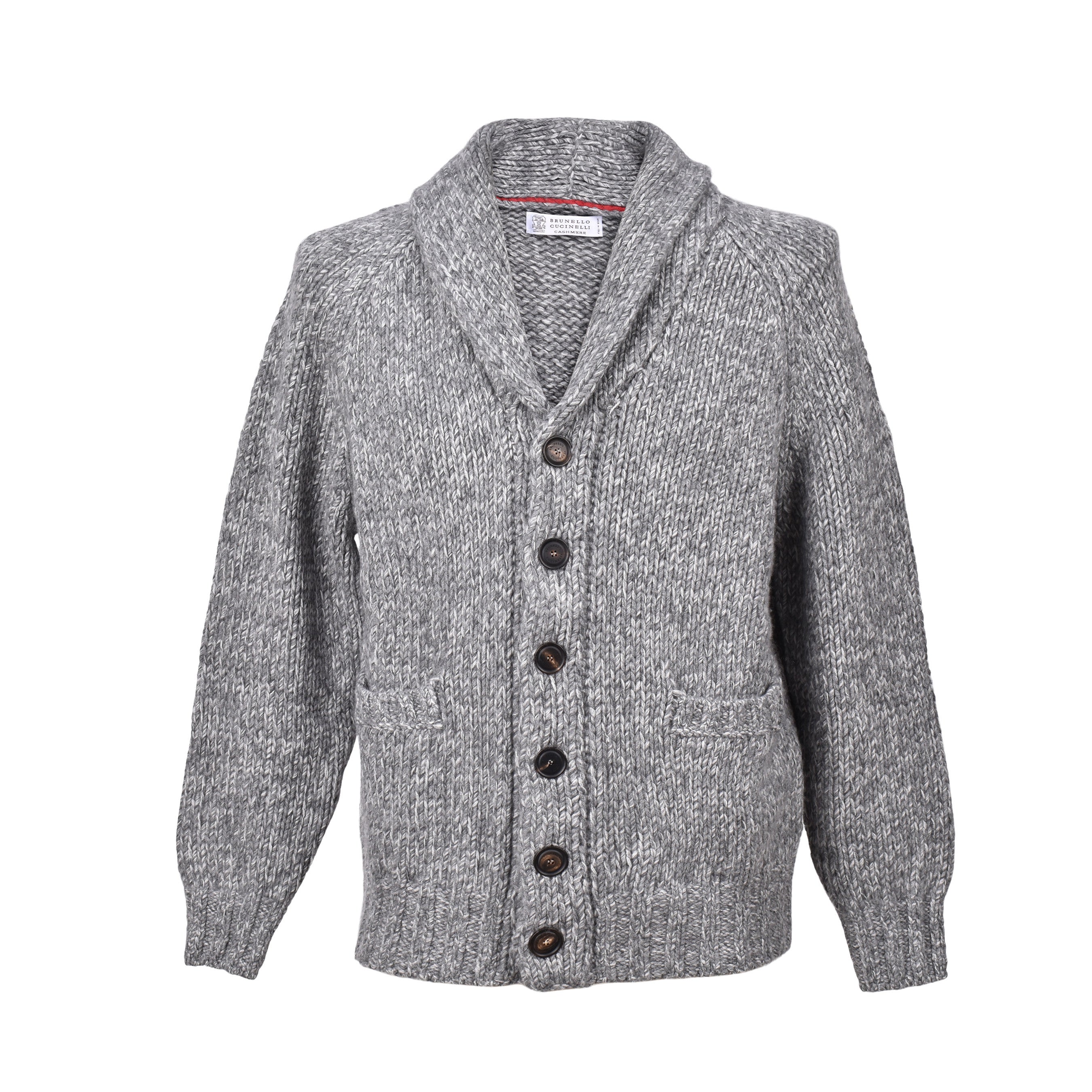 BRUNELLO CUCINELLI MEN'S GRAY CASHMERE BLEND KNIT CARDIGAN