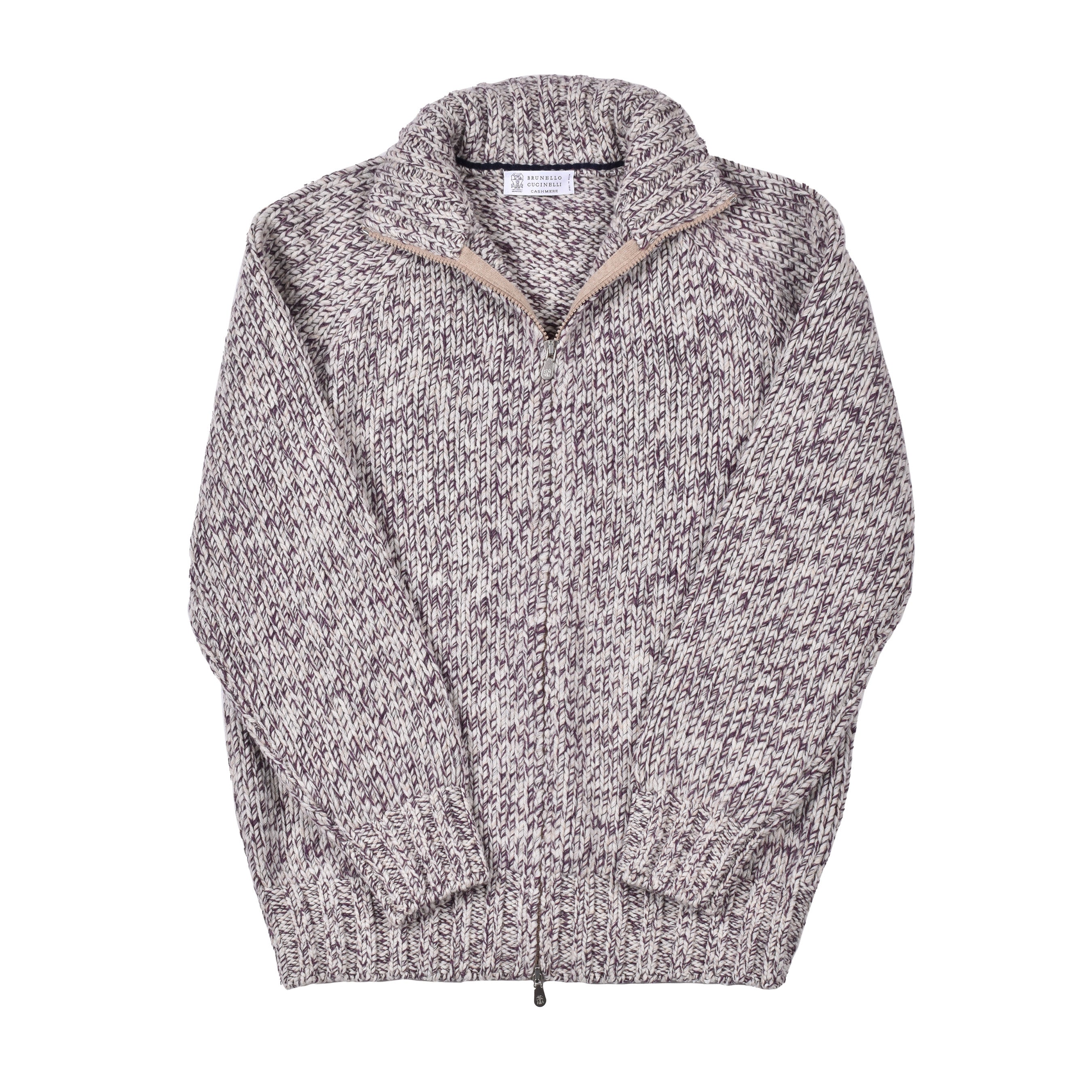 BRUNELLO CUCINELLI MEN'S ECRU CASHMERE BLEND ZIP CARDIGAN