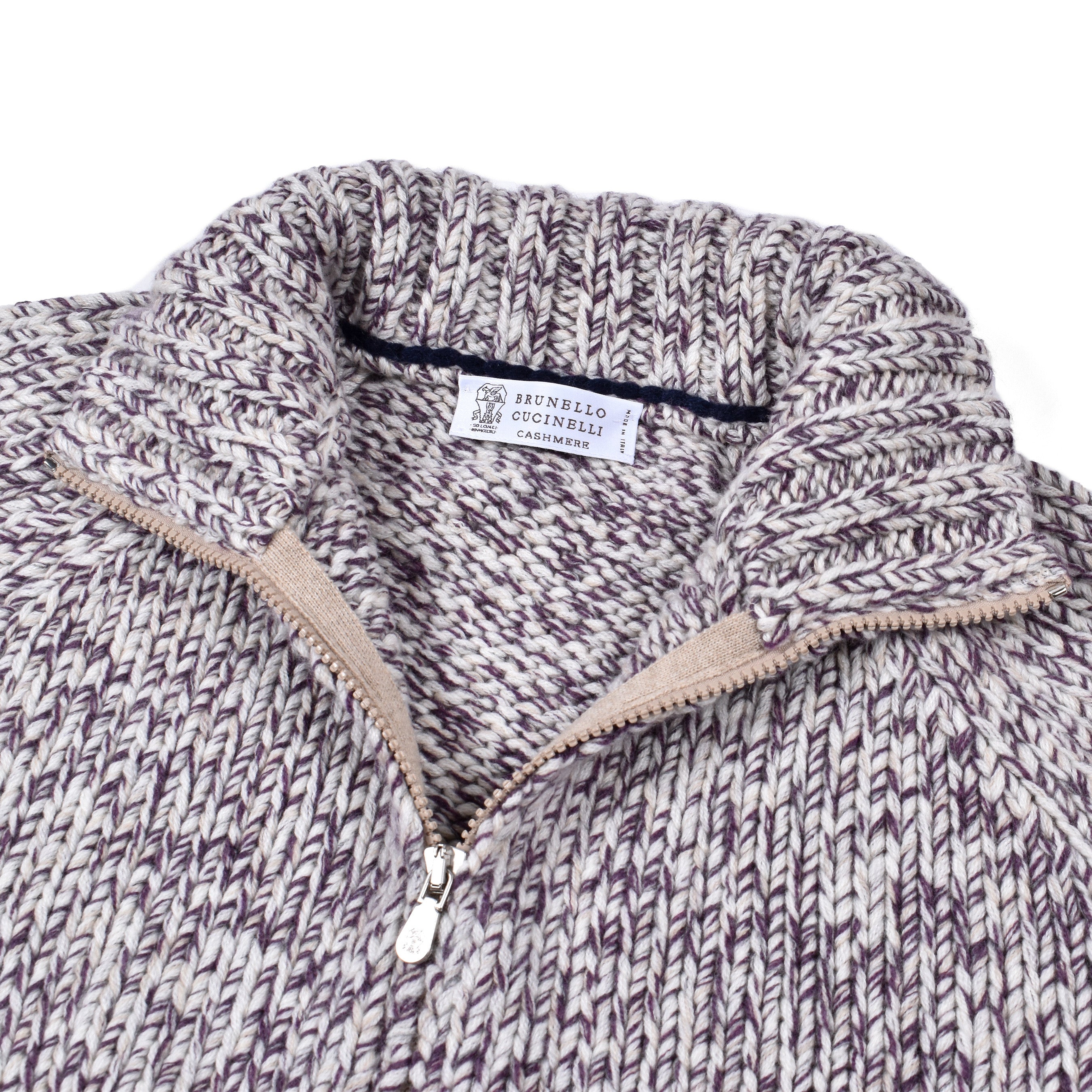 BRUNELLO CUCINELLI MEN'S ECRU CASHMERE BLEND ZIP CARDIGAN