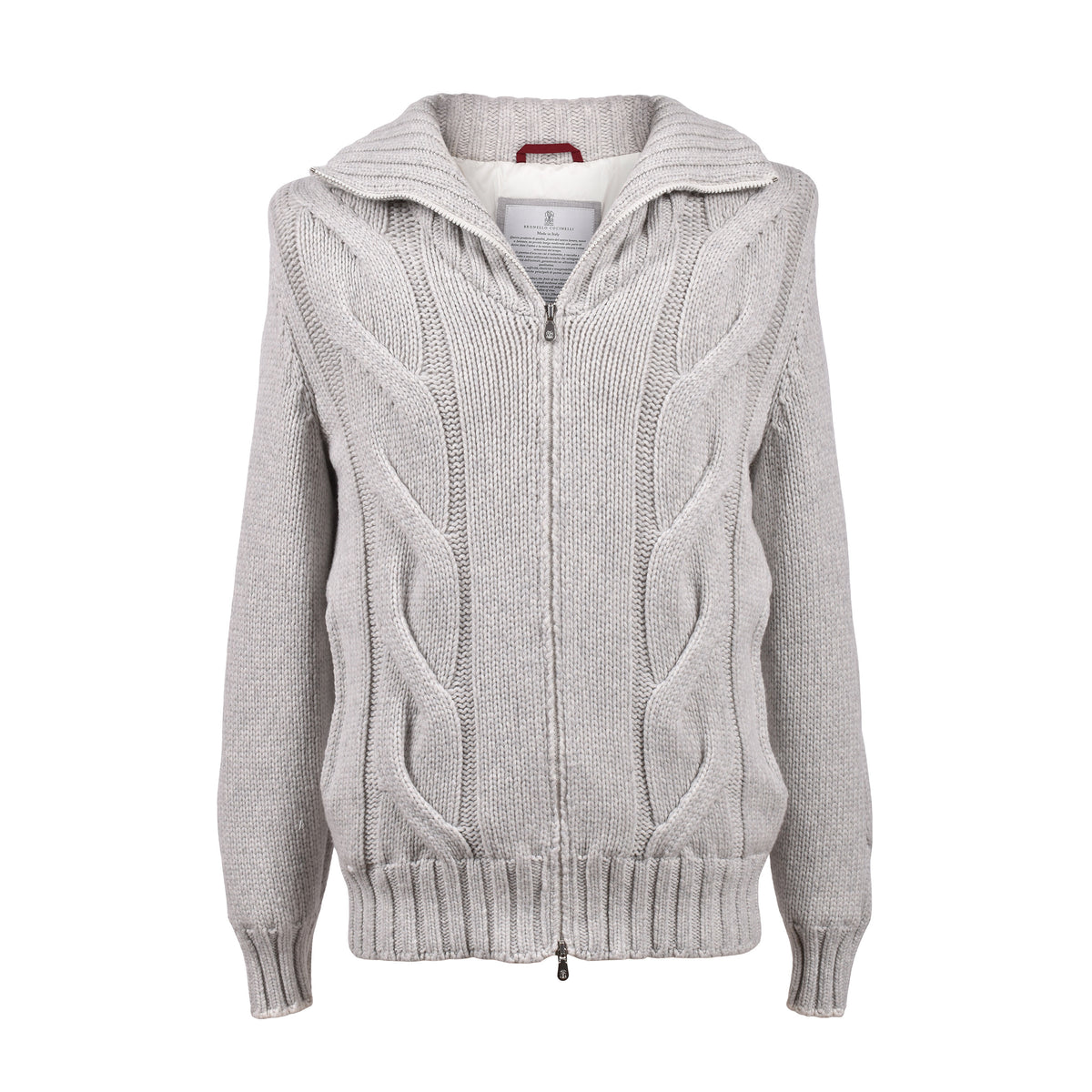 BRUNELLO CUCINELLI MEN'S FOG WOOL CABLE KNIT JACKET