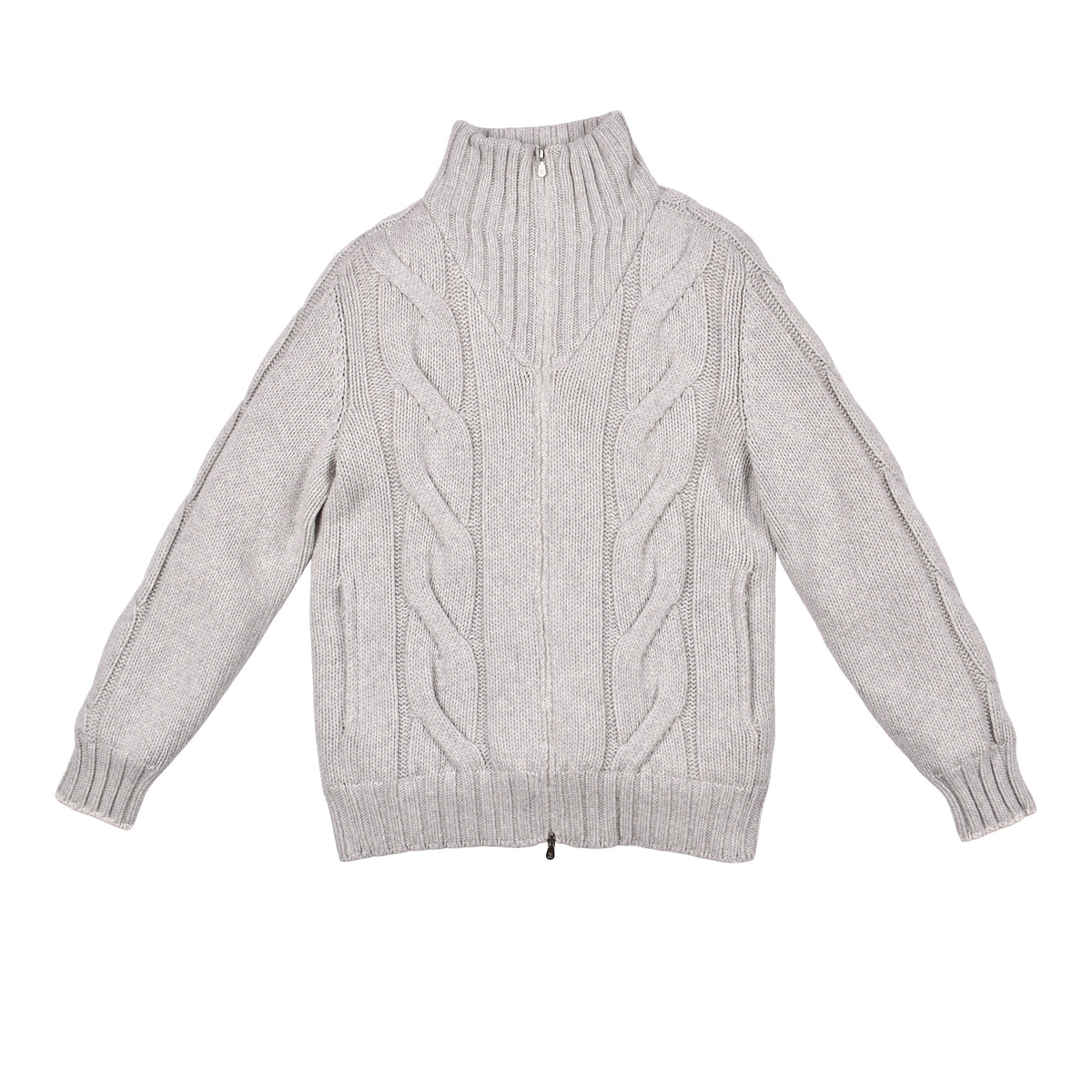BRUNELLO CUCINELLI MEN'S FOG WOOL CABLE KNIT JACKET