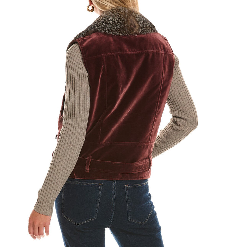 BRUNELLO CUCINELLI WOMEN'S BIKER STYLE FUR TRIM VELVET VEST
