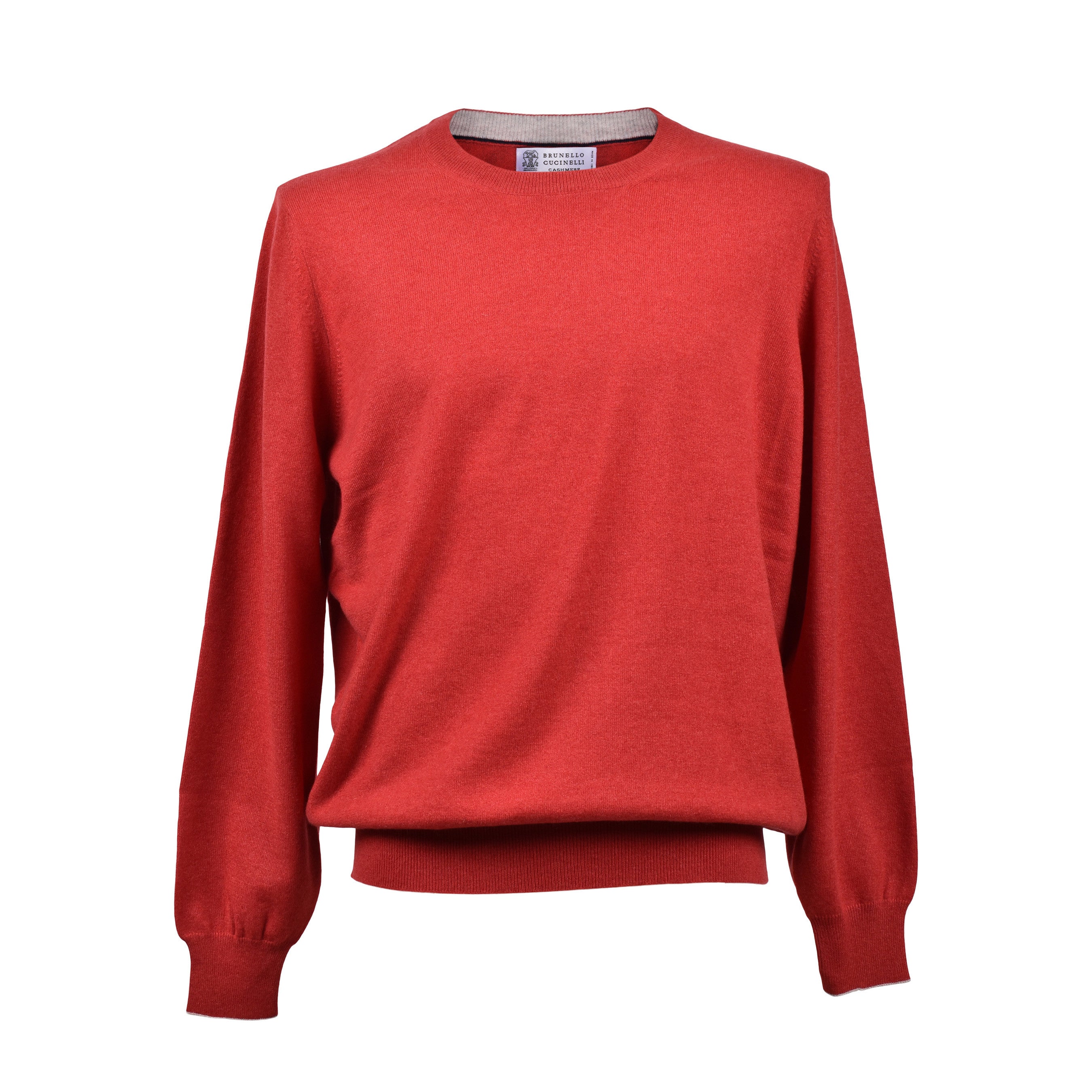 BRUNELLO CUCINELLI MEN'S RED CASHMERE CREWNECK SWEATER